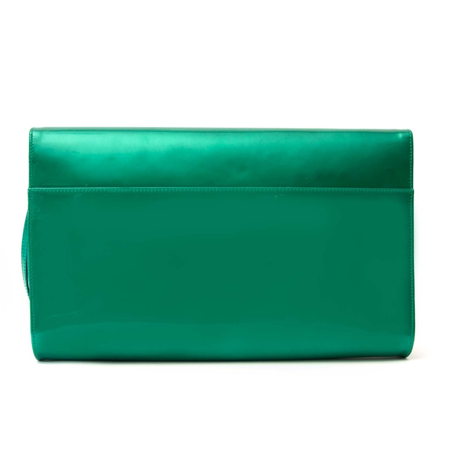 shop safe online secondhand luxury Sergio Rossi Green Patent XL Clutch