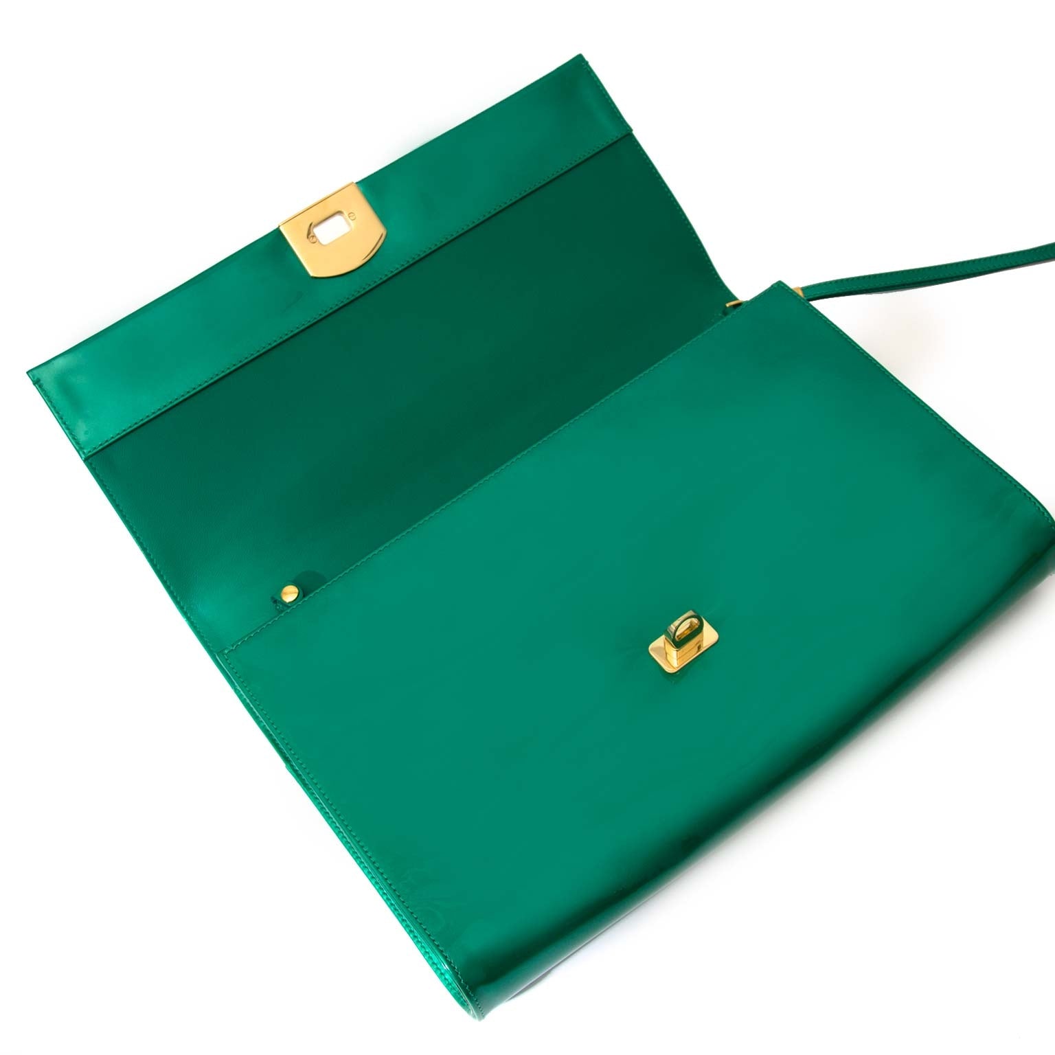 Sergio Rossi Green Patent XL Clutch worldwide shipping luxury