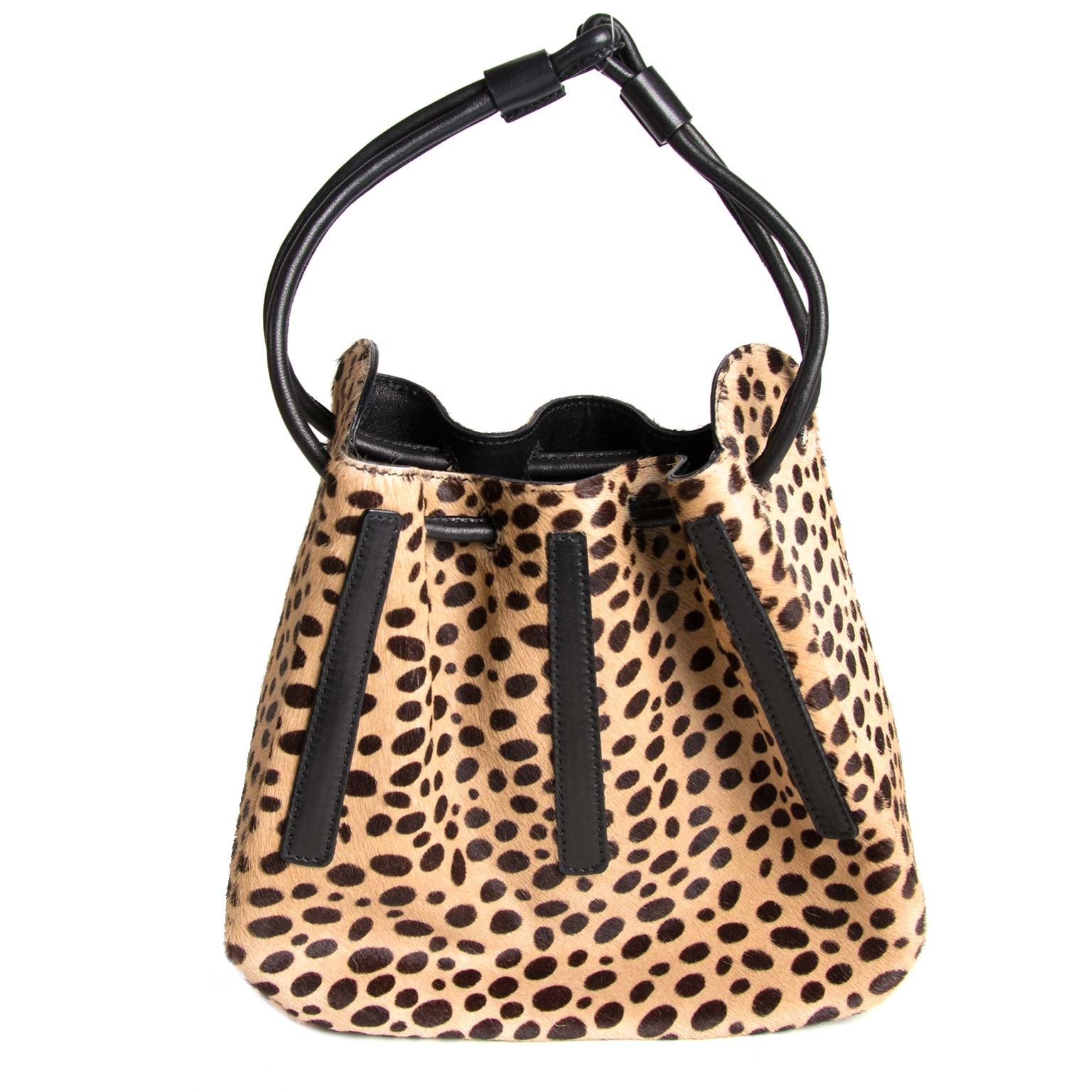 sergio rossi ponyhair bucket drawstring animal print bag now for sale at labellov vintage fashion webshop belgium