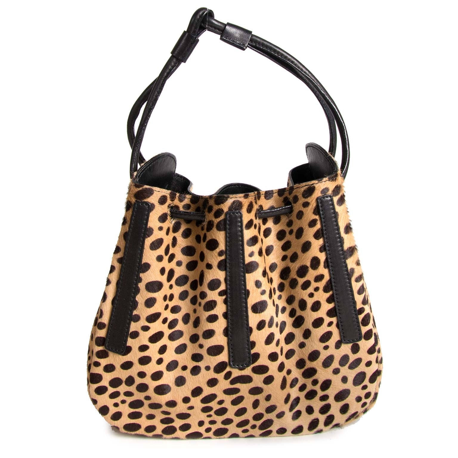 sergio rossi ponyhair bucket drawstring animal print bag now for sale at labellov vintage fashion webshop belgium