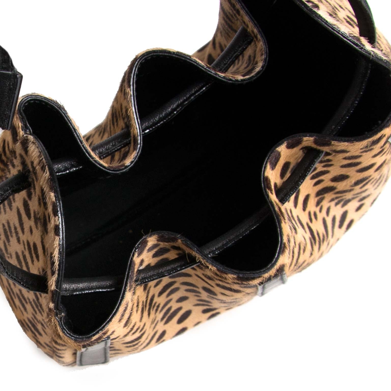 sergio rossi ponyhair bucket drawstring animal print bag now for sale at labellov vintage fashion webshop belgium