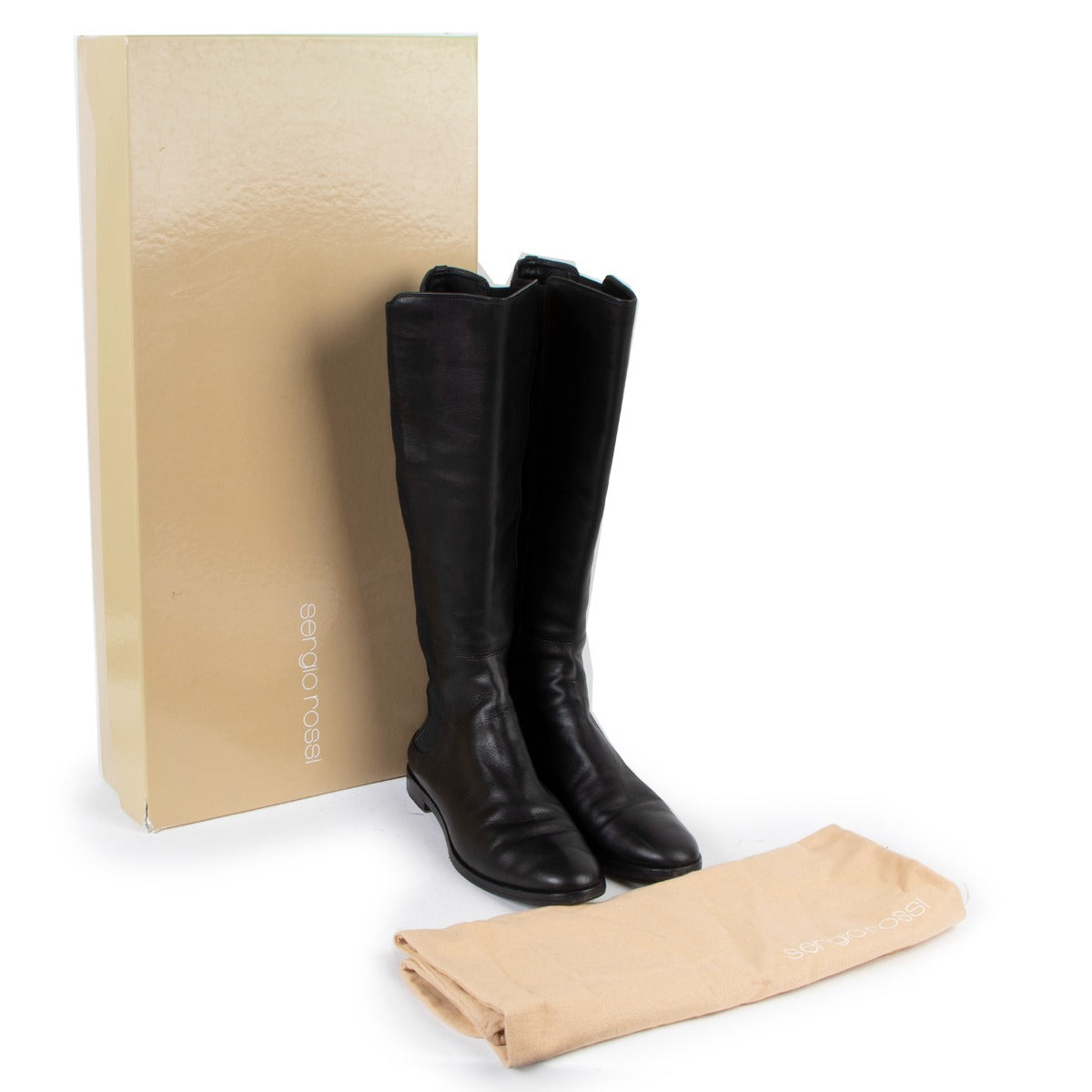 authentic second hand Sergio Rossi Life Elasto Black Riding Boots at labellov.com
