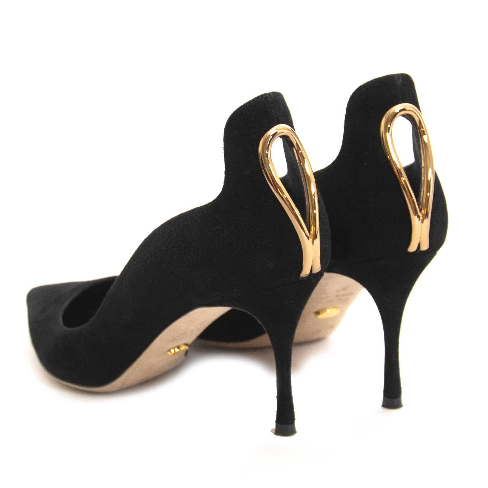 Authentic second hand vintage Sergio Rossi Black Heels Gold buy online webshop LabelLOV