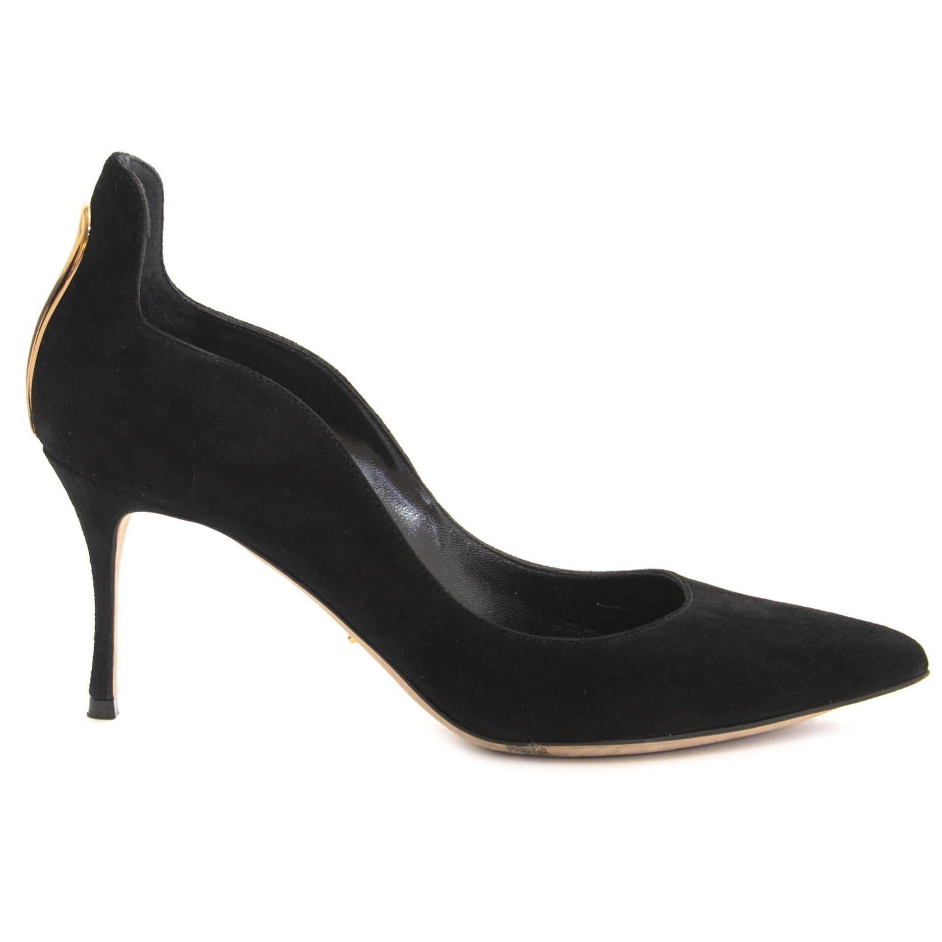 Authentic second hand vintage Sergio Rossi Black Heels Gold buy online webshop LabelLOV