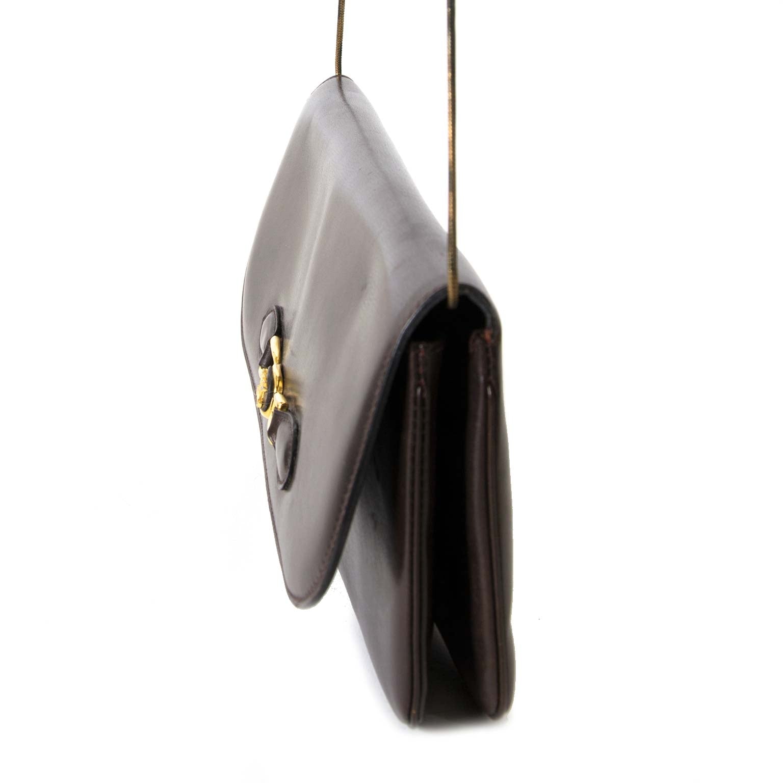 Céline Brown Leather Clutch now for sale at labellov vintage fashion webshop belgium