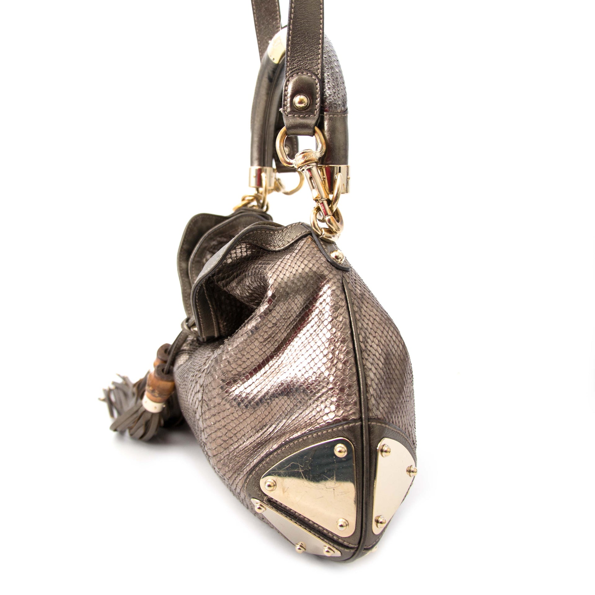 searching for a luxury seocndhand Gucci Metallic Python Babouska Indy Bag