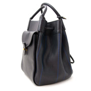 acheter en linge seconde main Delvaux Dark Blue and Black Woven Toile de Cuir Top Handle Bag