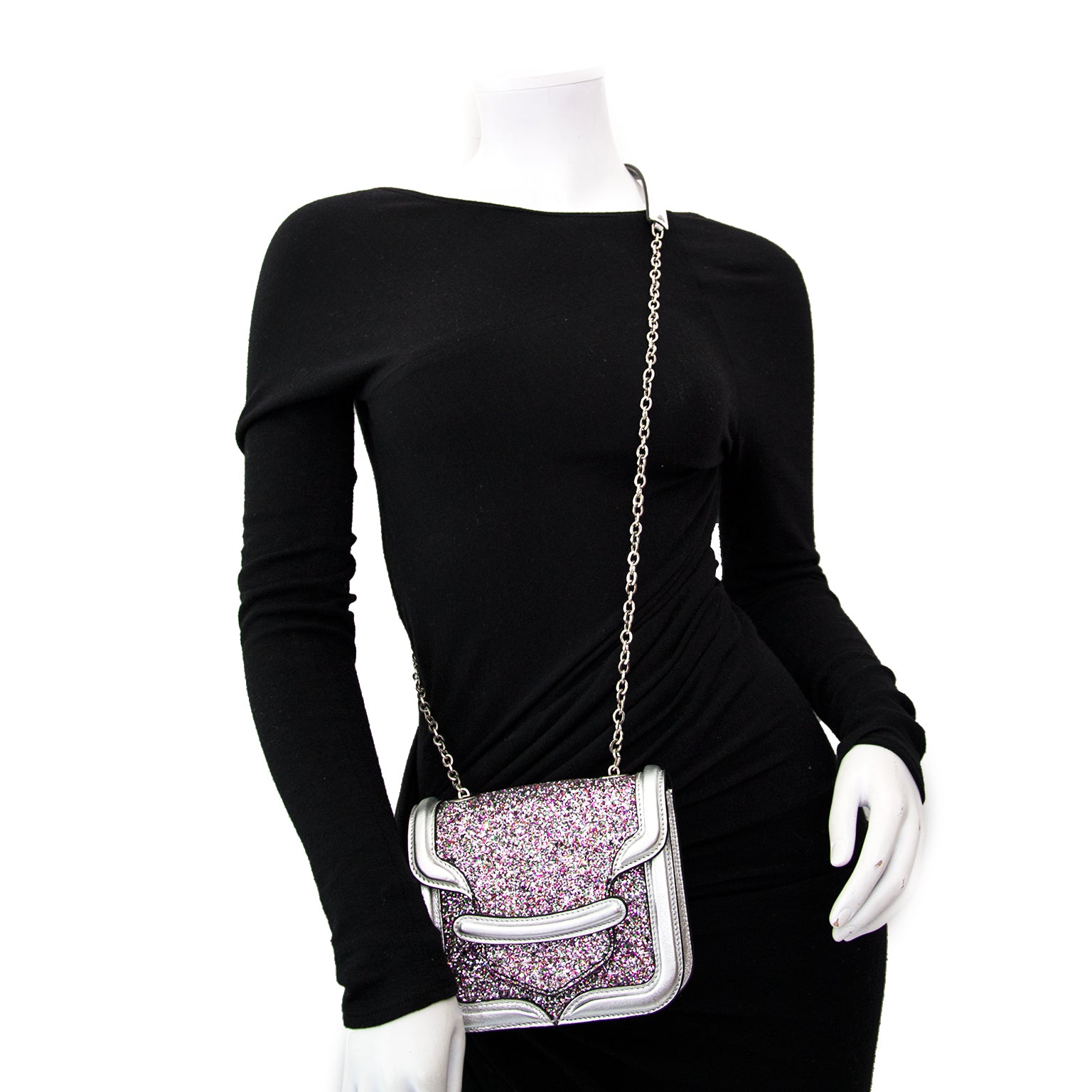 Shop authentic luxury items in Antwerp like Alexander McQueen Multi Color Glitter Mini Heroine Bag