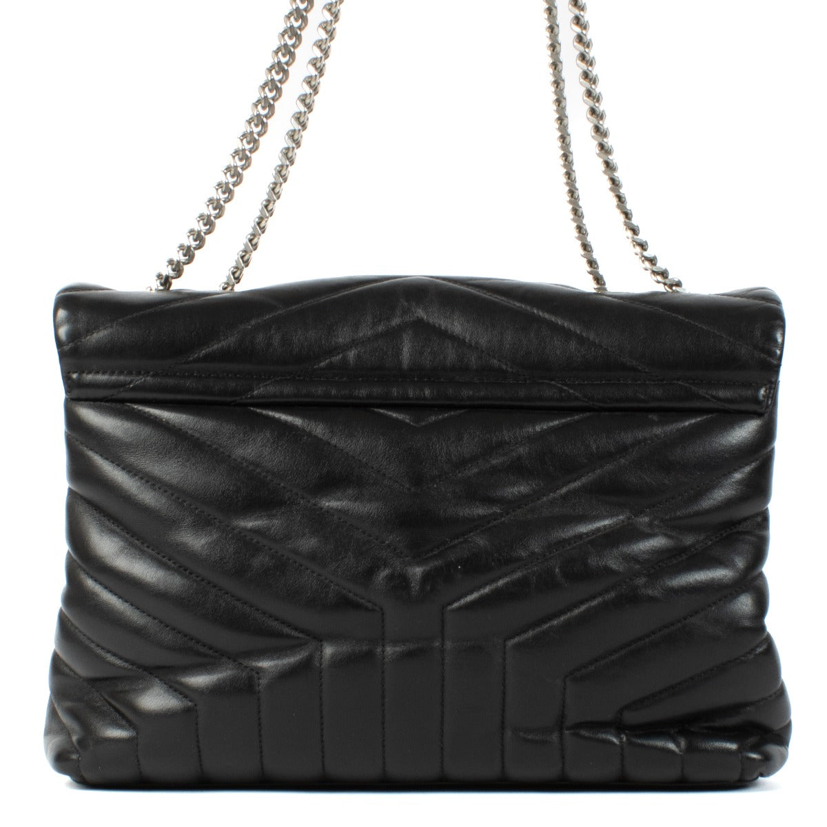 Sac Loulou Saint Laurent matelassé en cuir noir, taille moyenne