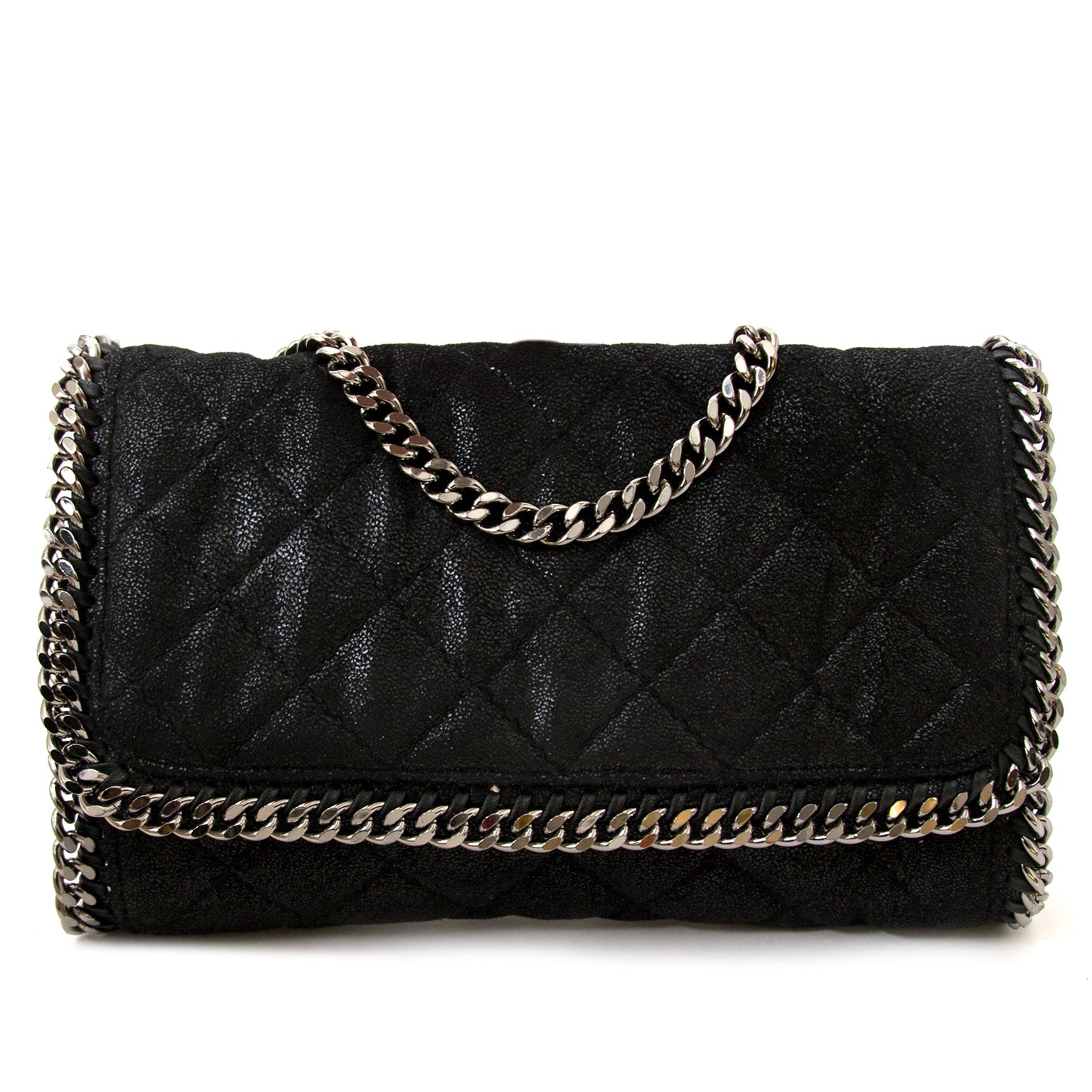 Koop uw authentieke Stella McCartney Black 'Falabella' Quilted Chain Bag for the best price