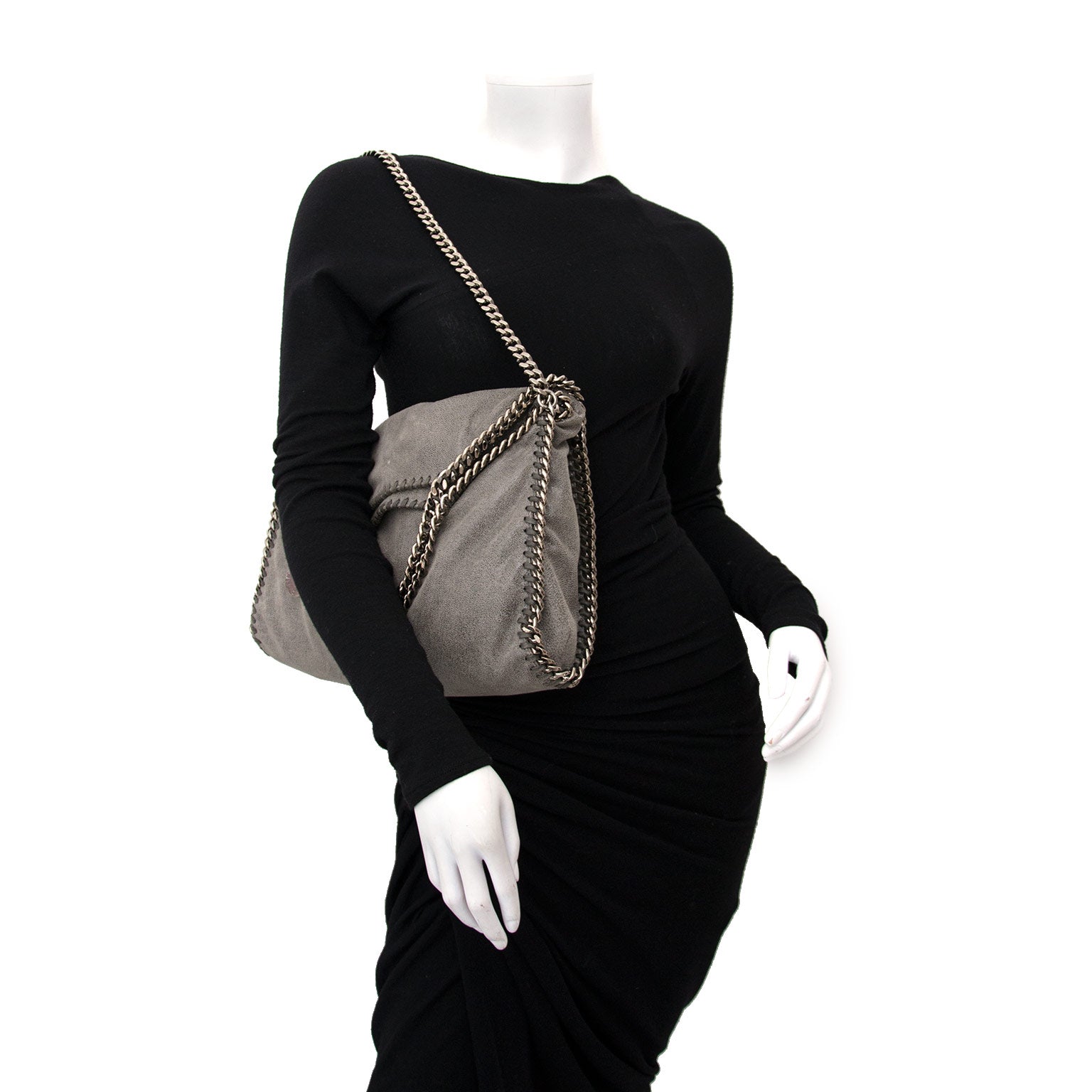 koop veilig online aan de beste prijs Stella McCartney Grey Falabella Shaggy Deer Fold Over Tote .