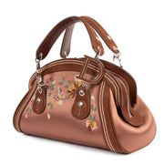 Christian Dior 2005 Limited Edition Brown Satin Floral Embroidered Detective Satchel Bag