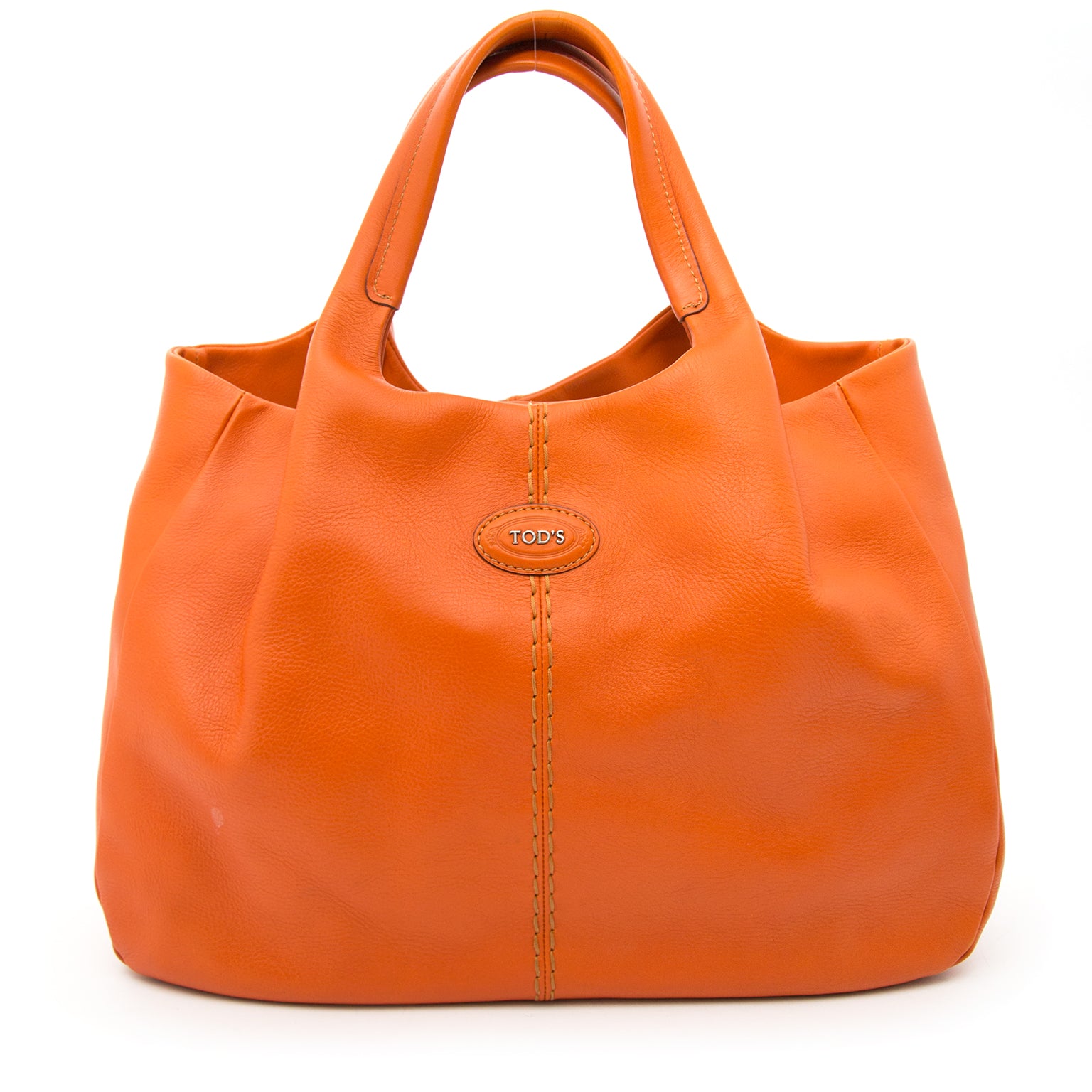 Koop een authentieke Tod's 24h Shopping Media Orange Leather Tote online bij labellov