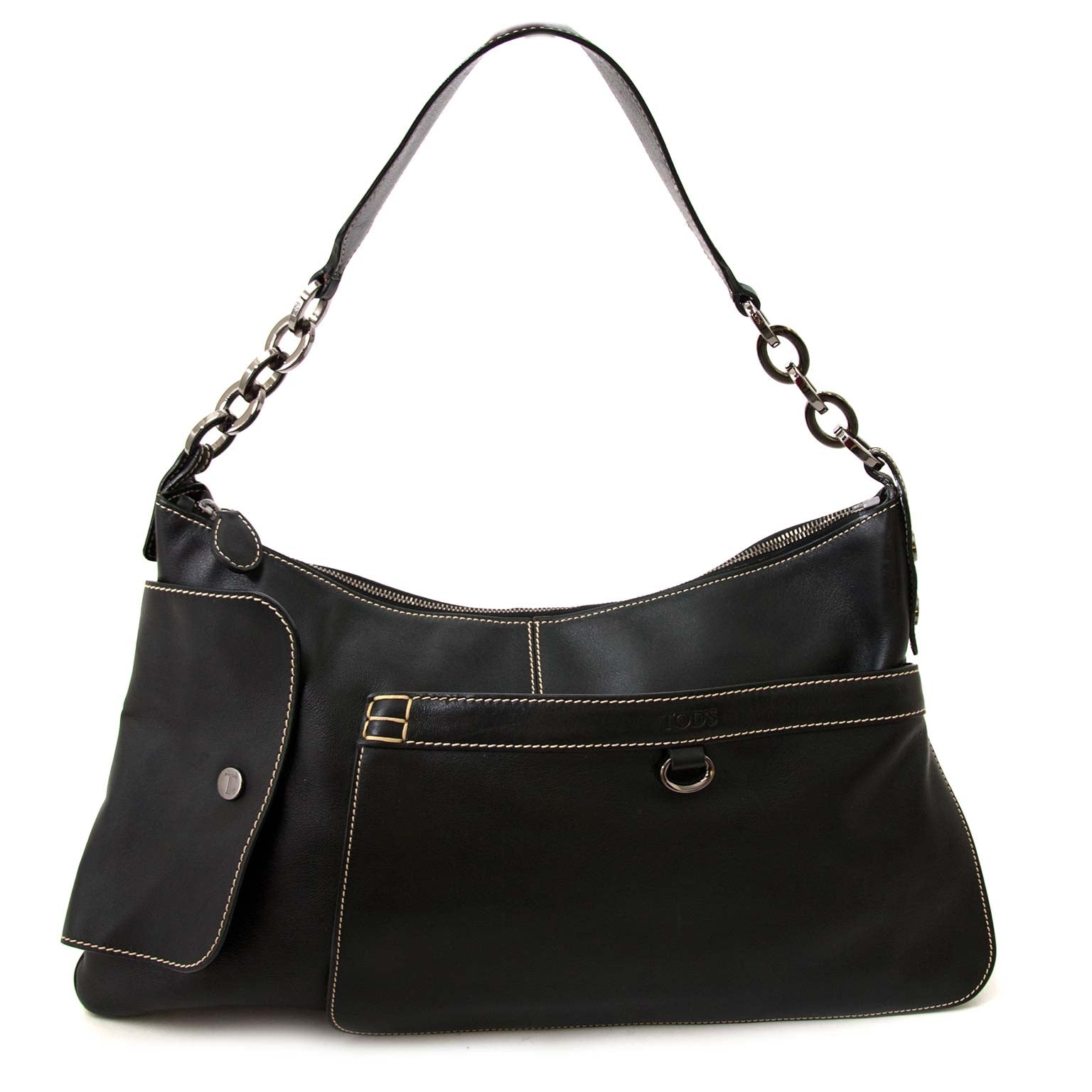 Tod's black leather shoulder bag for sale at labellov vintage fashion webshop