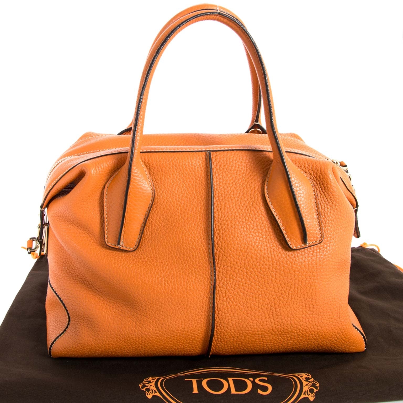Tod's D-Styling Convertible Bauletto Orange Leather Bag now for sale at labellov vintage fashion webshop belgium