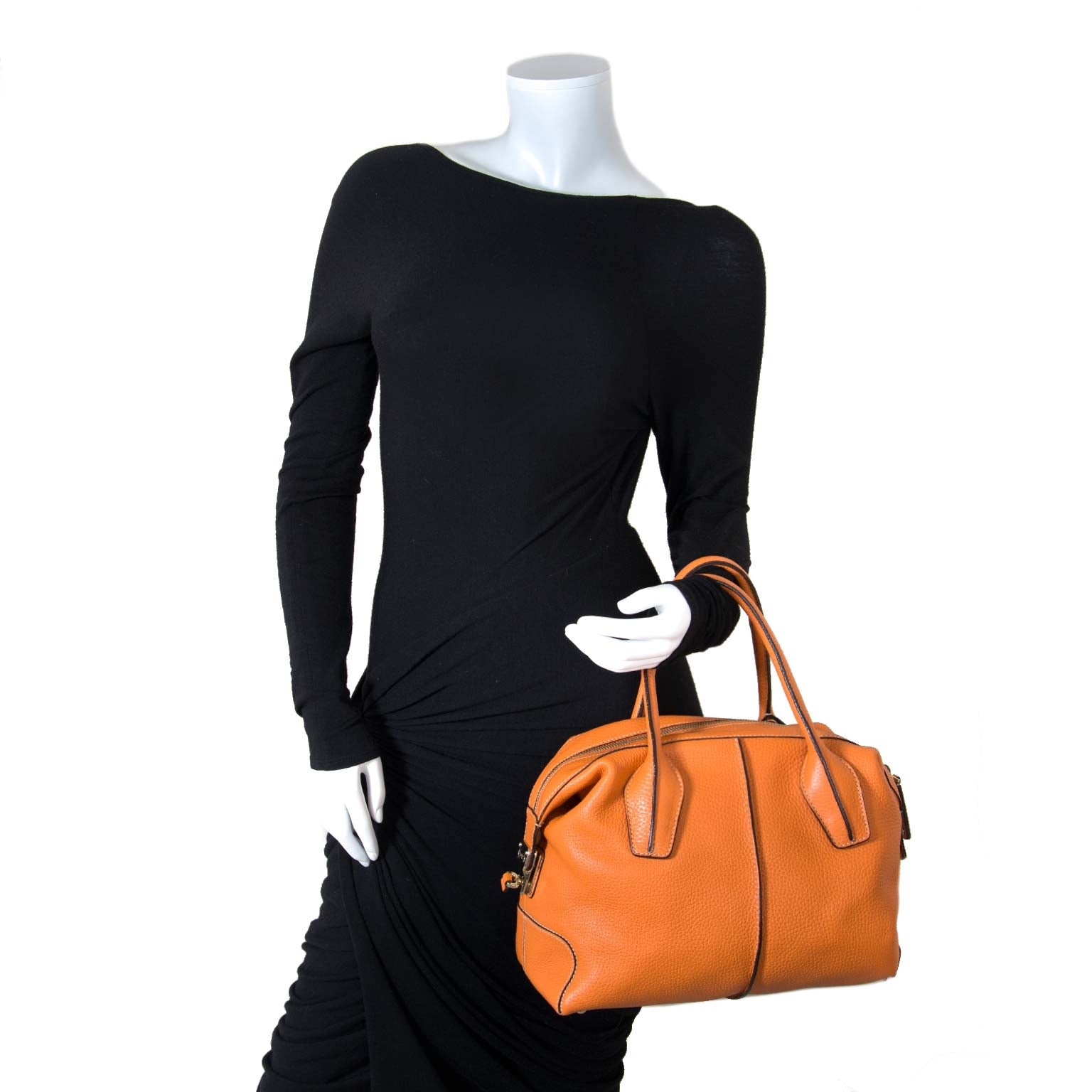 Tod's D-Styling Convertible Bauletto Orange Leather Bag now for sale at labellov vintage fashion webshop belgium