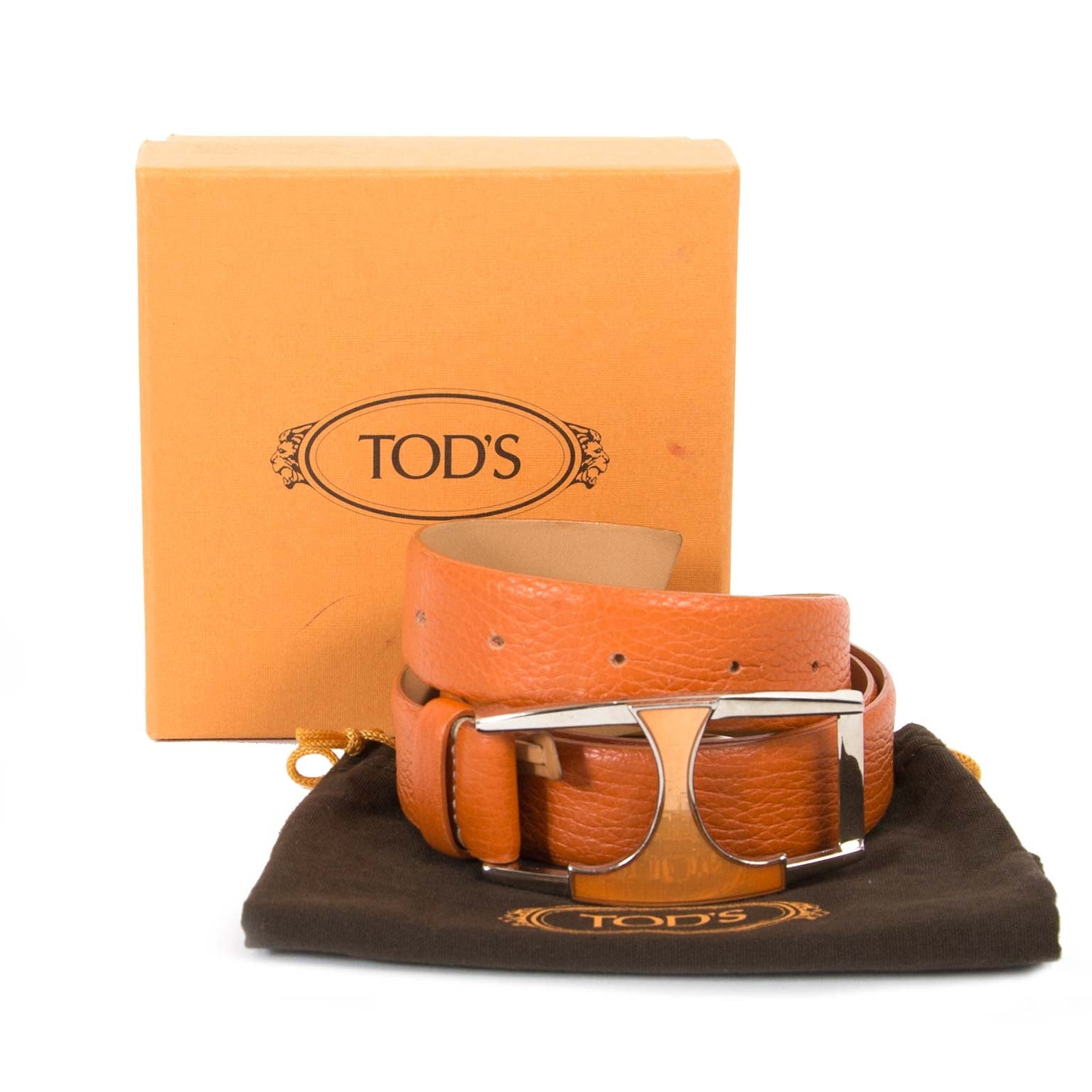 koop Tods Orange Leather Belt - Size 90 bij labellov aan de beste prijs
