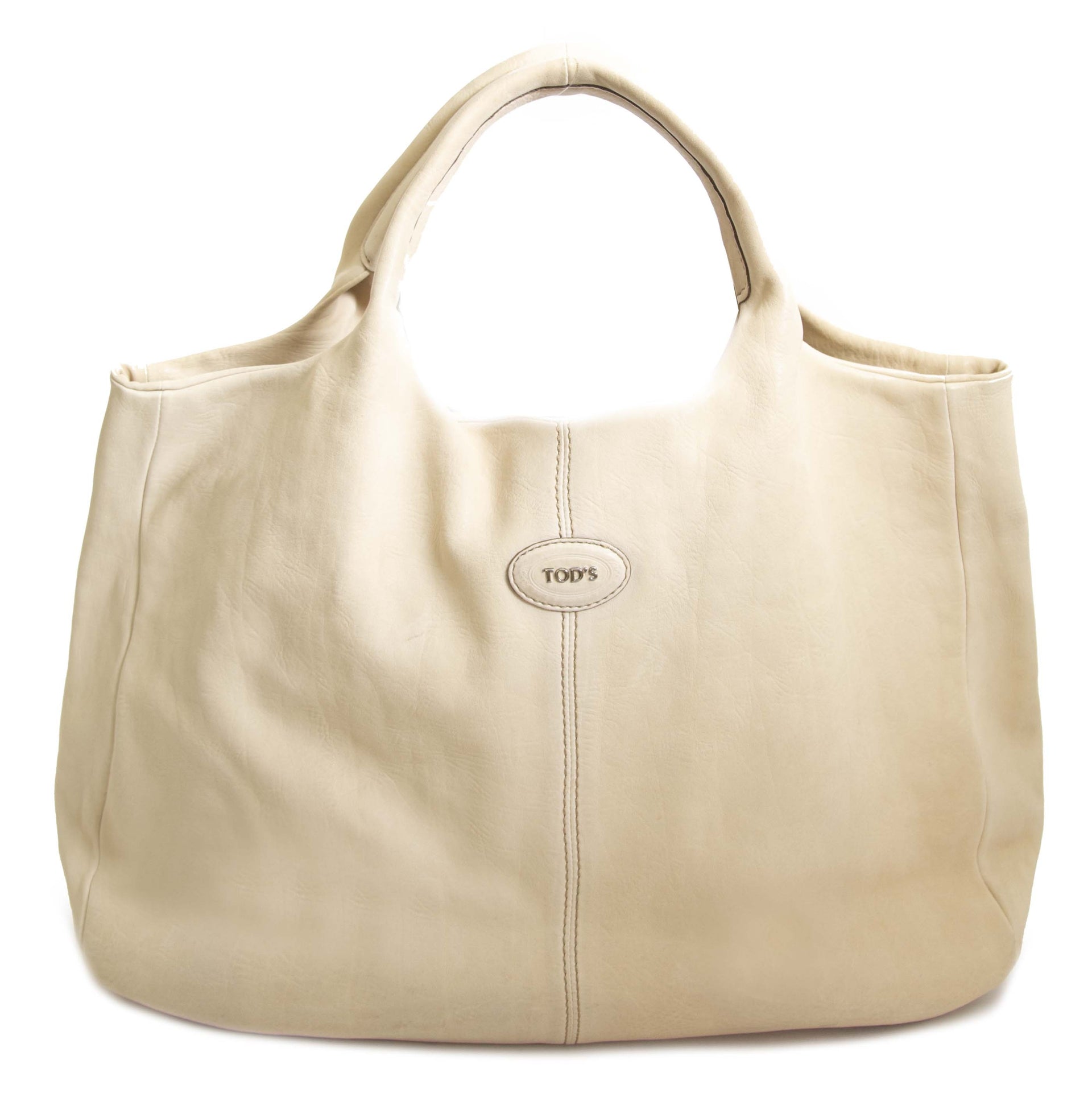 Tod's White Leather Tote Bag now for sale at labellov vintage fashion webshop belgium