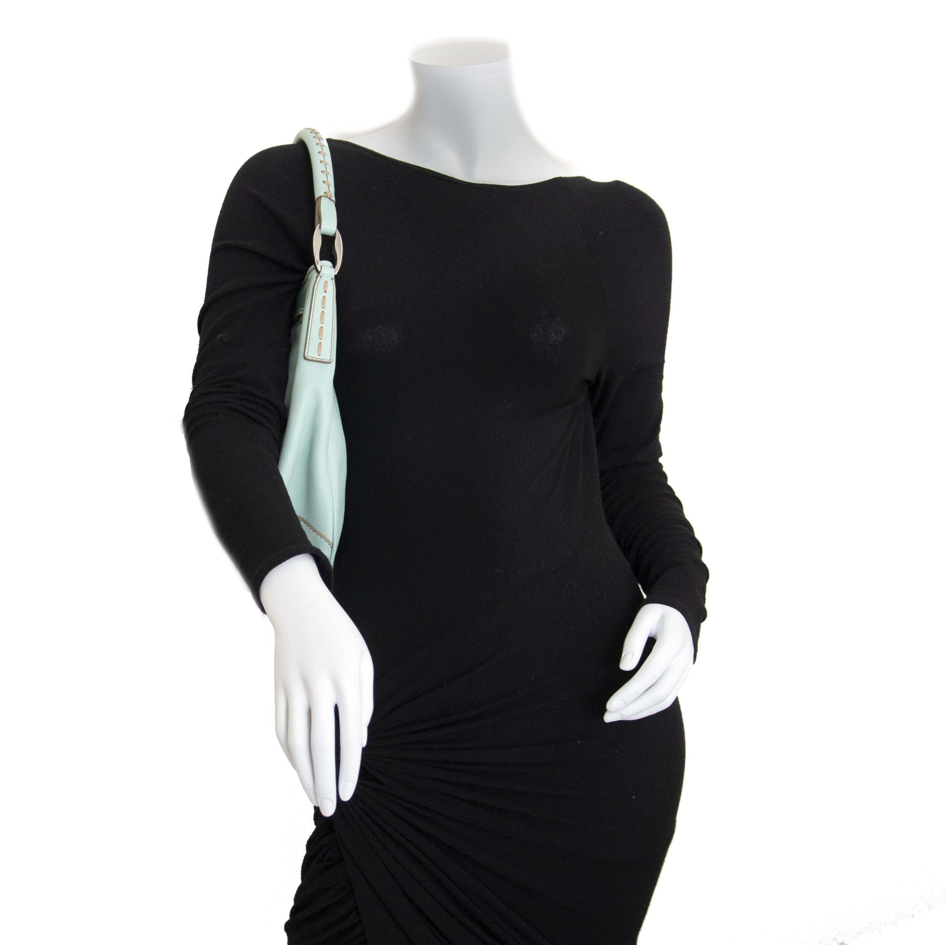 Tod's Pastel Green Shoulder Drawstring Bag now for sale at labellov vintage fashion webshop belgium