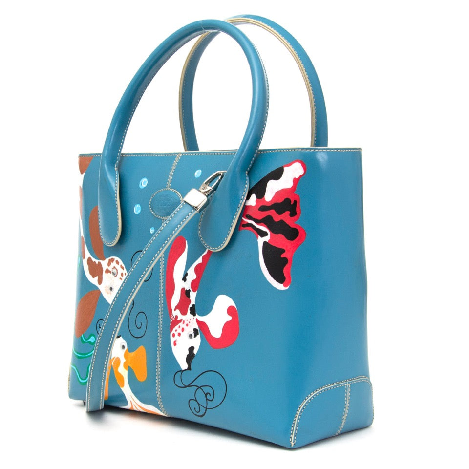 acheter en ligne pour le meileur prix sac a main Tod’s Sky blue Top handle bag with Painted Fish detail