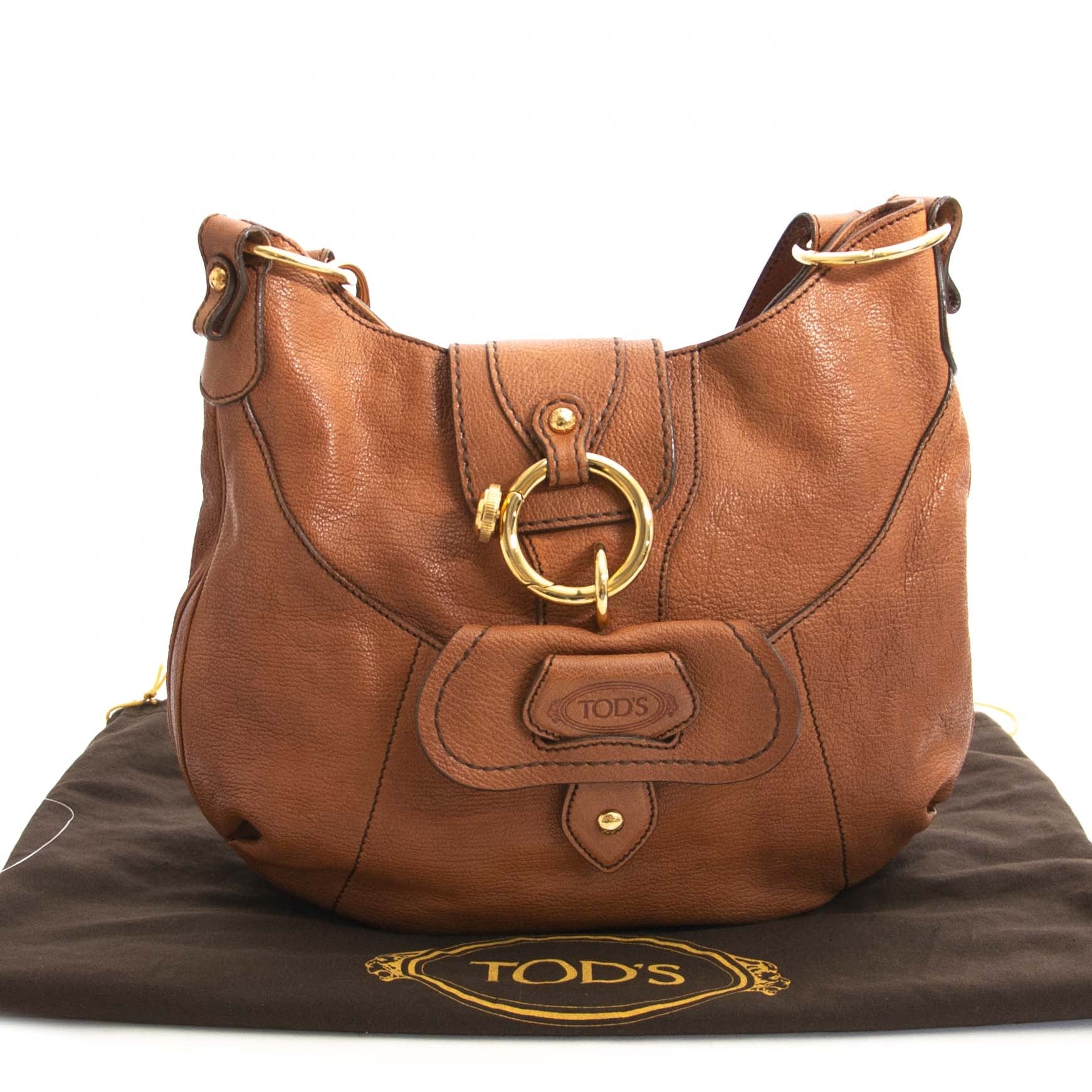 tod's cognac leder peggy hobo tas nu te koop bij labellov vintage mode webshop belgië aan de laagste prijs