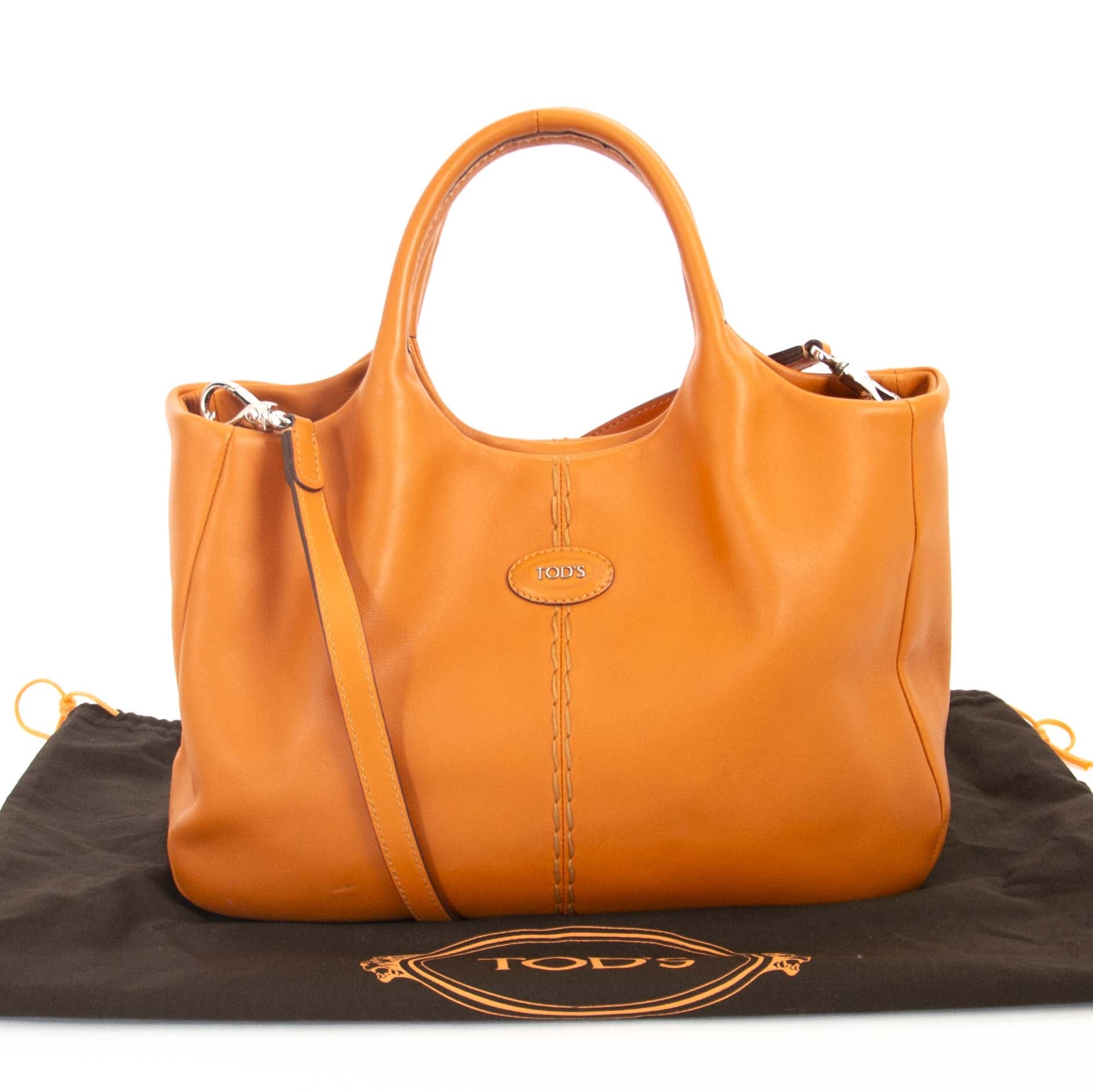 Tod's Orange Leather Shoulder Bag now for sale at labellov vintage fashion webshop belgium for the lowest price