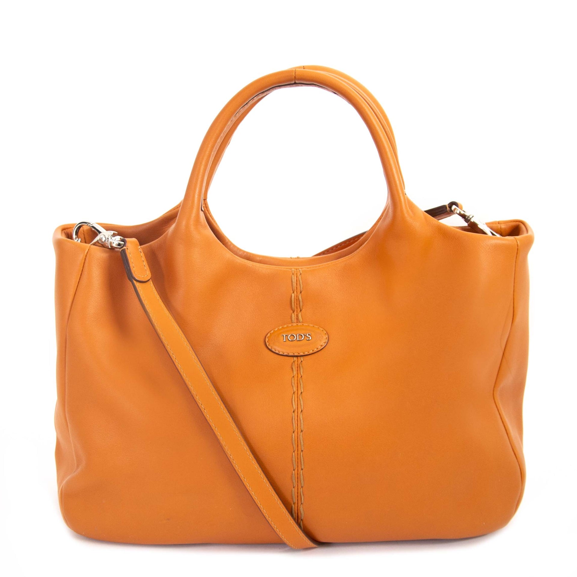 Tod's Orange Leather Shoulder Bag now for sale at labellov vintage fashion webshop belgium for the lowest price