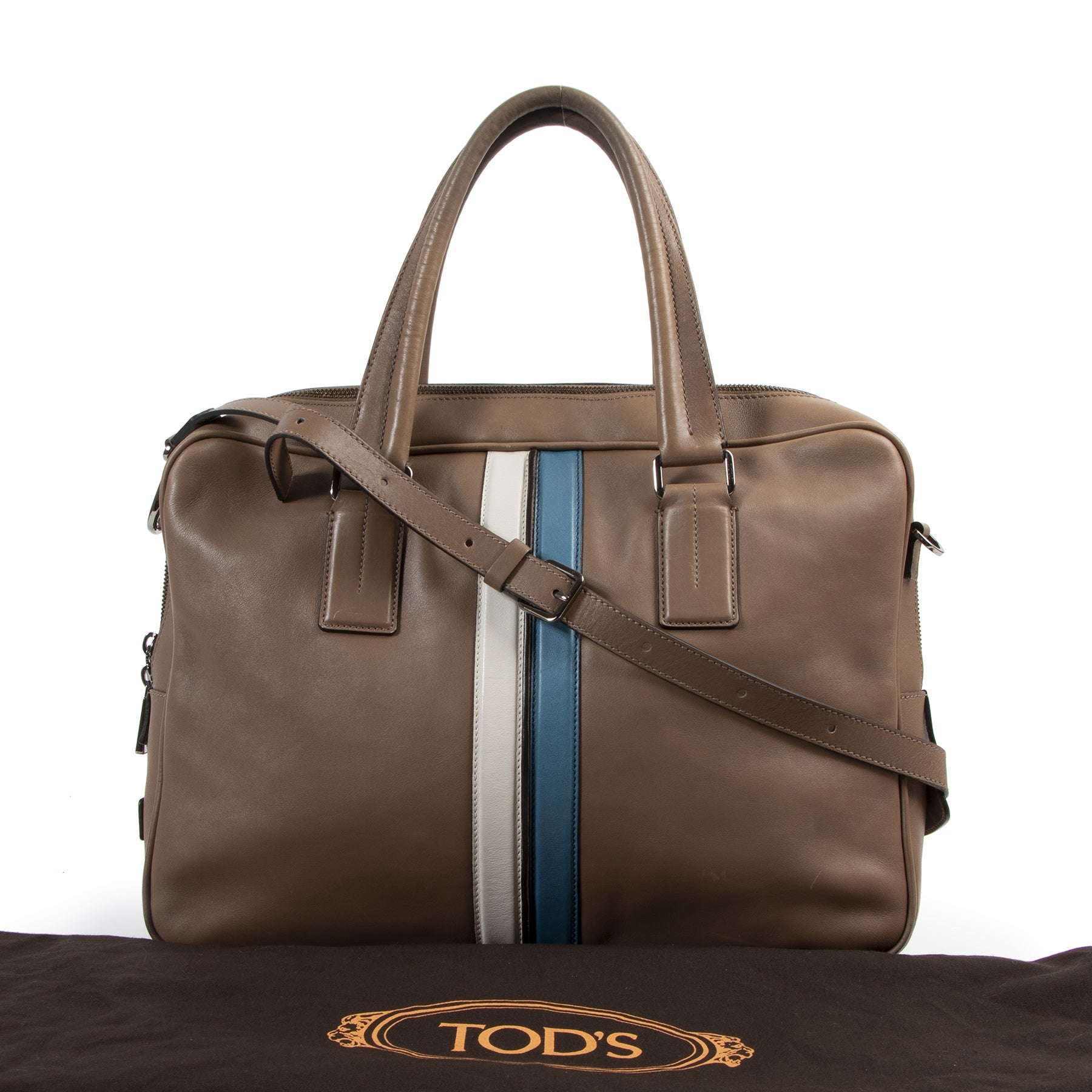 Tod's Taupe Stripe Briefcase for the best price at labellov
