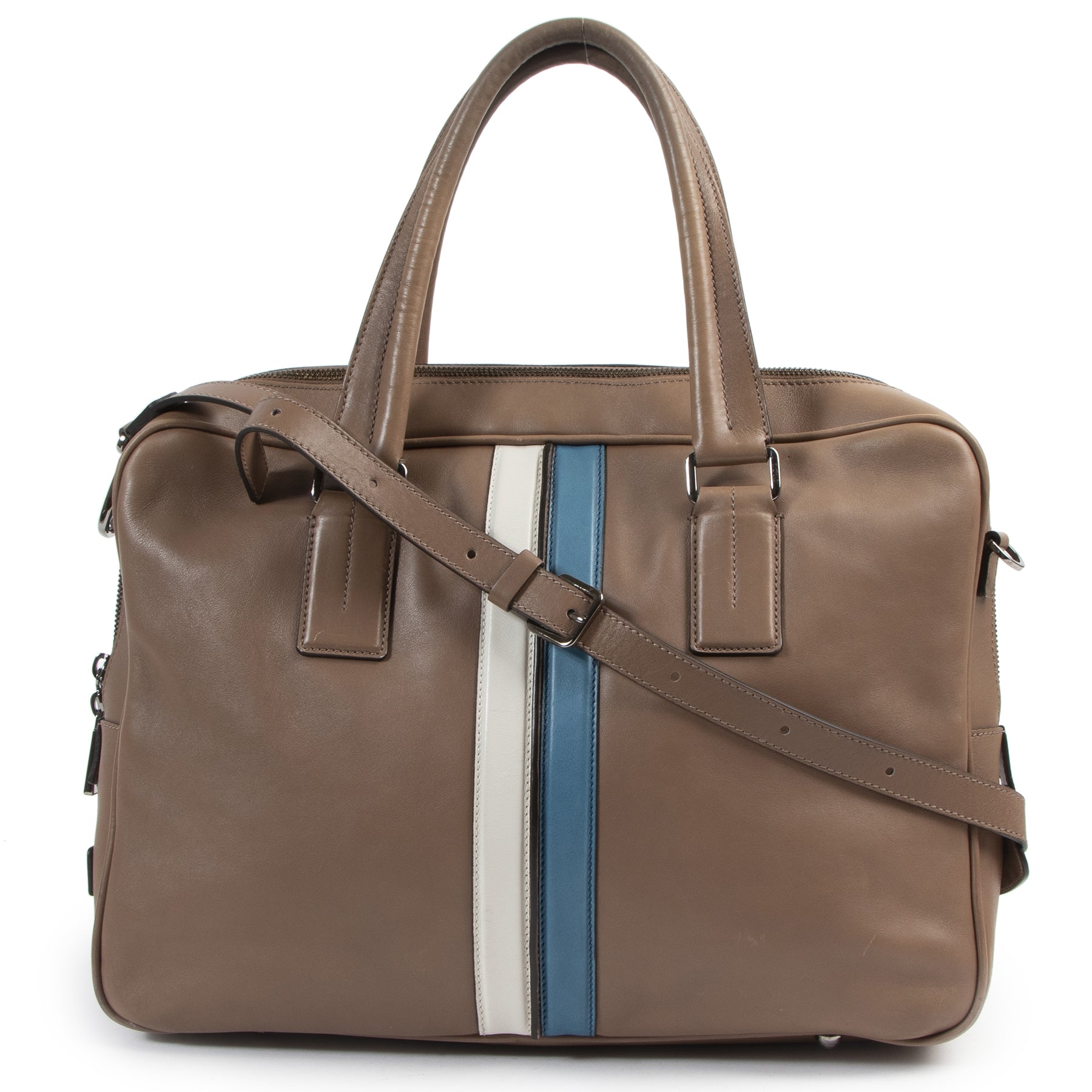 we buy and sell your authentic Tod's Taupe Stripe Briefcase for the best price
