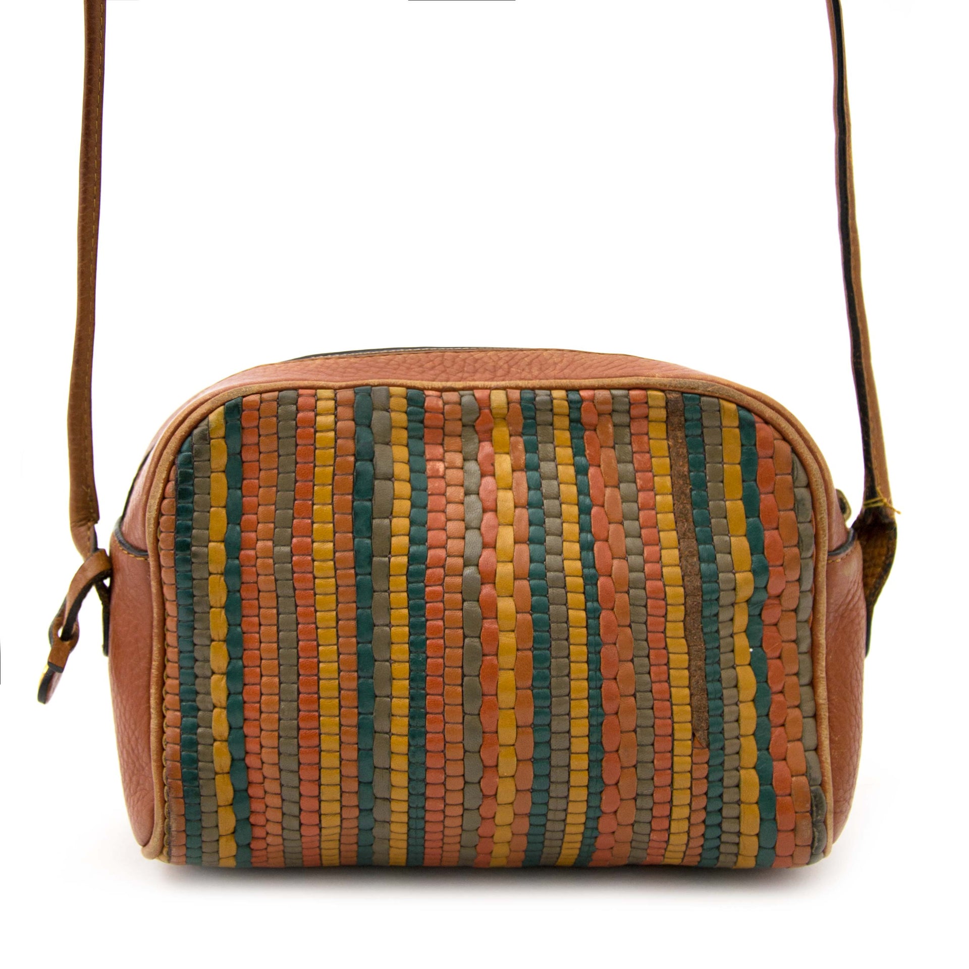 Delvaux Small Toile de Cuir Orange Green Cross Body Bag for sale online at Labellov
