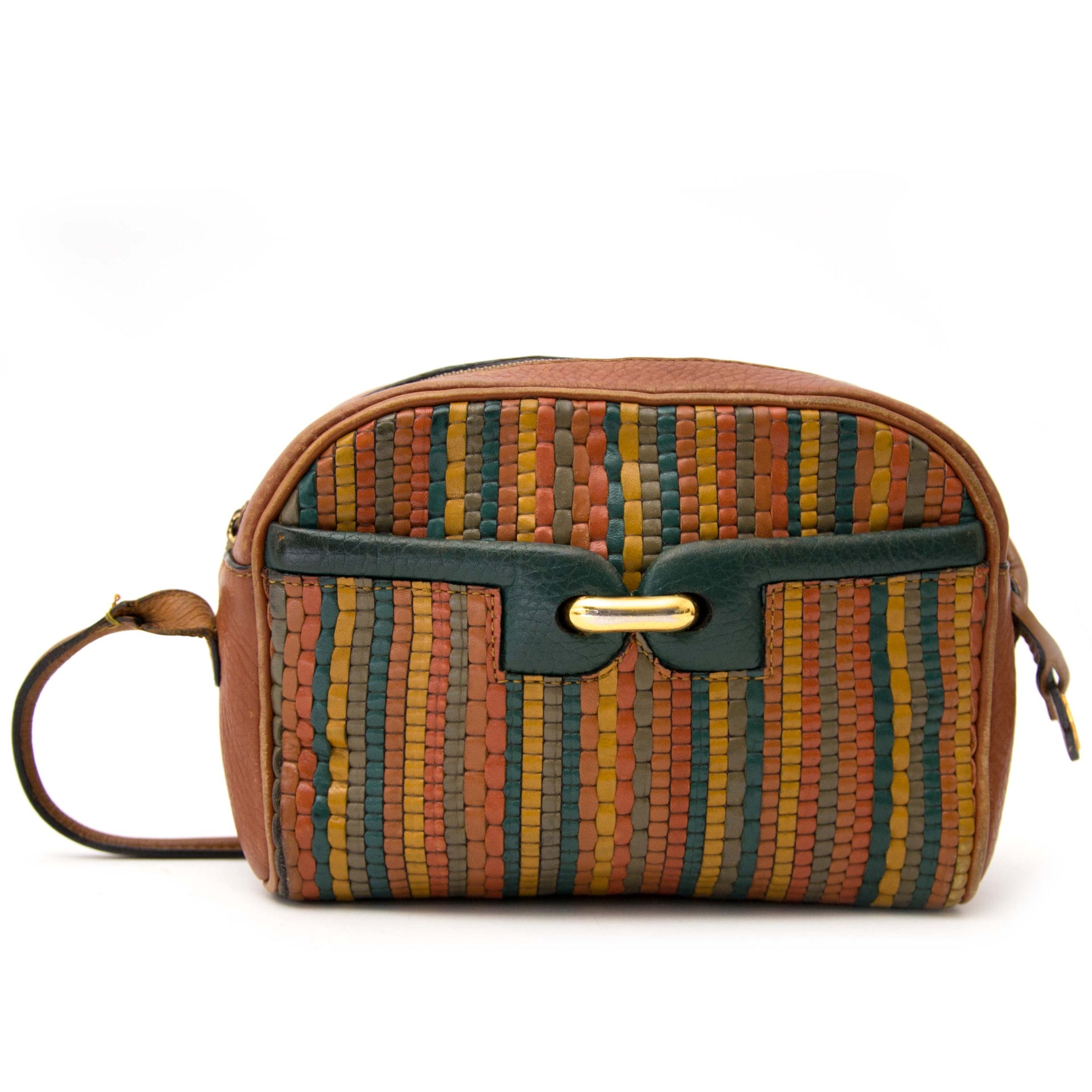 Bent u op zoek naar een authentieke Delvaux Small Toile de Cuir Orange Green Cross Body Bag?