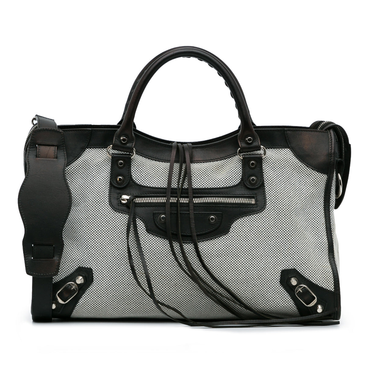 Balenciaga Black Perforated Twill Medium City Bag