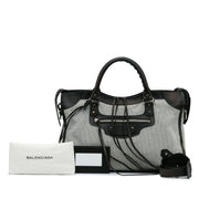 Balenciaga Black Perforated Twill Motorcycle City Bag