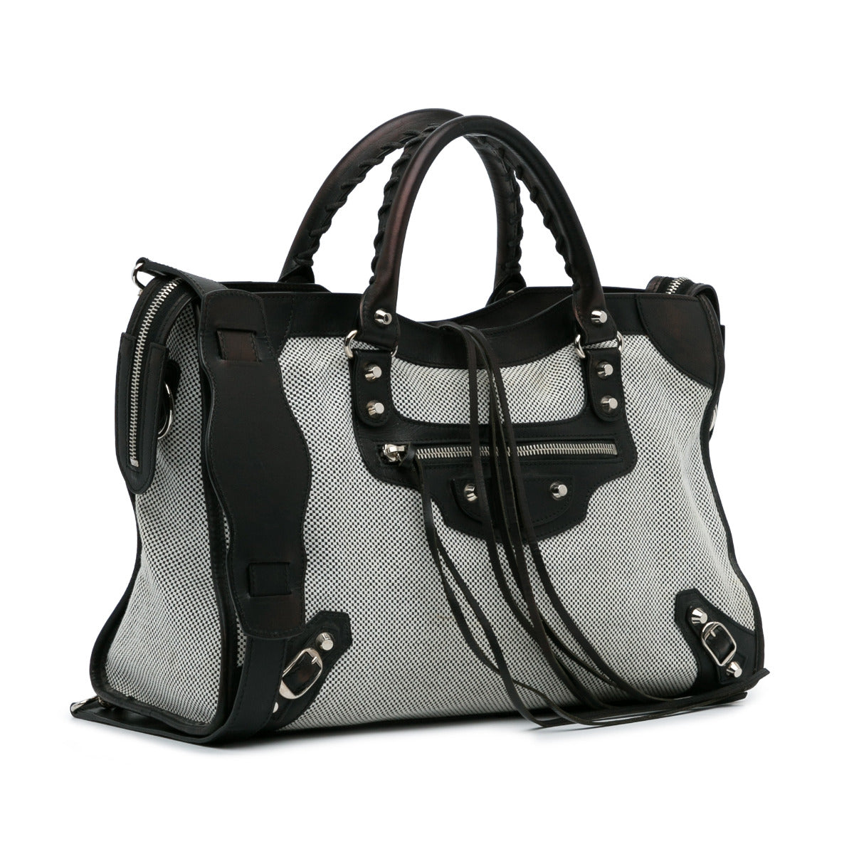 Balenciaga Black Perforated Twill Medium City Bag