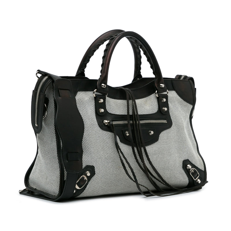 Balenciaga Black Perforated Twill Medium City Bag