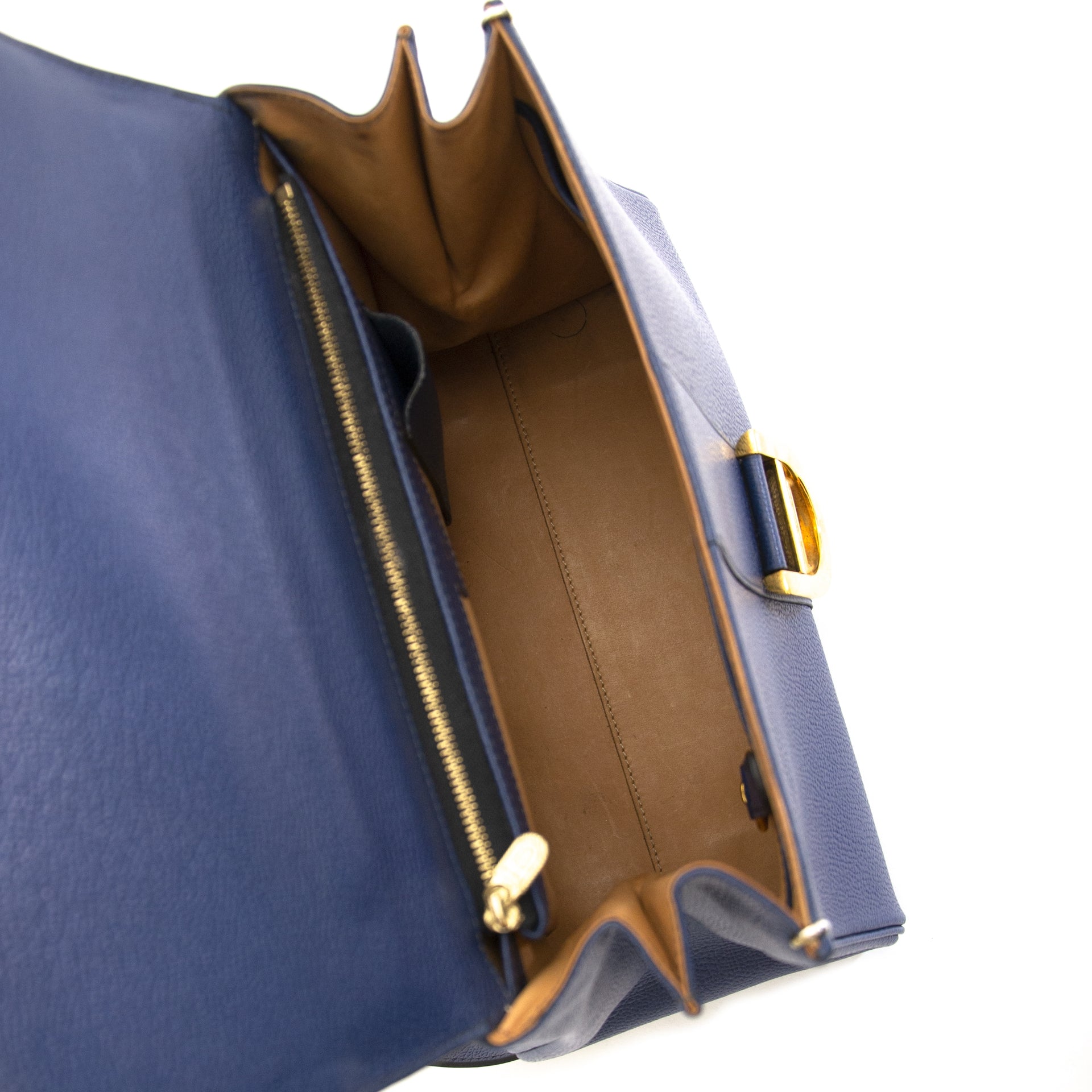 Koop authentieke tweedehands Delvaux Brilliant MM Navy Blue online webshop LabelLOV