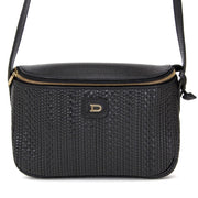 Authentieke Delvaux zwarte toile de cuir cross body tasje voor de juiste prijs bij LabelLOV vintage webshop. Delvaux Black Toile de cuir cross body bag. Veilig online winkelen. Luxe, vintage, mode. Antwerpen, België.