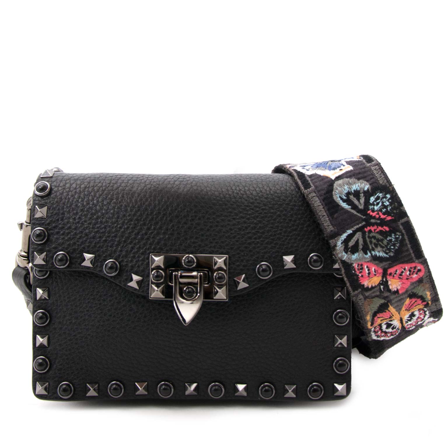 Valentino Garavani Rockstud Rolling Noir Leather Shoulder Bag te koop bij Labellov