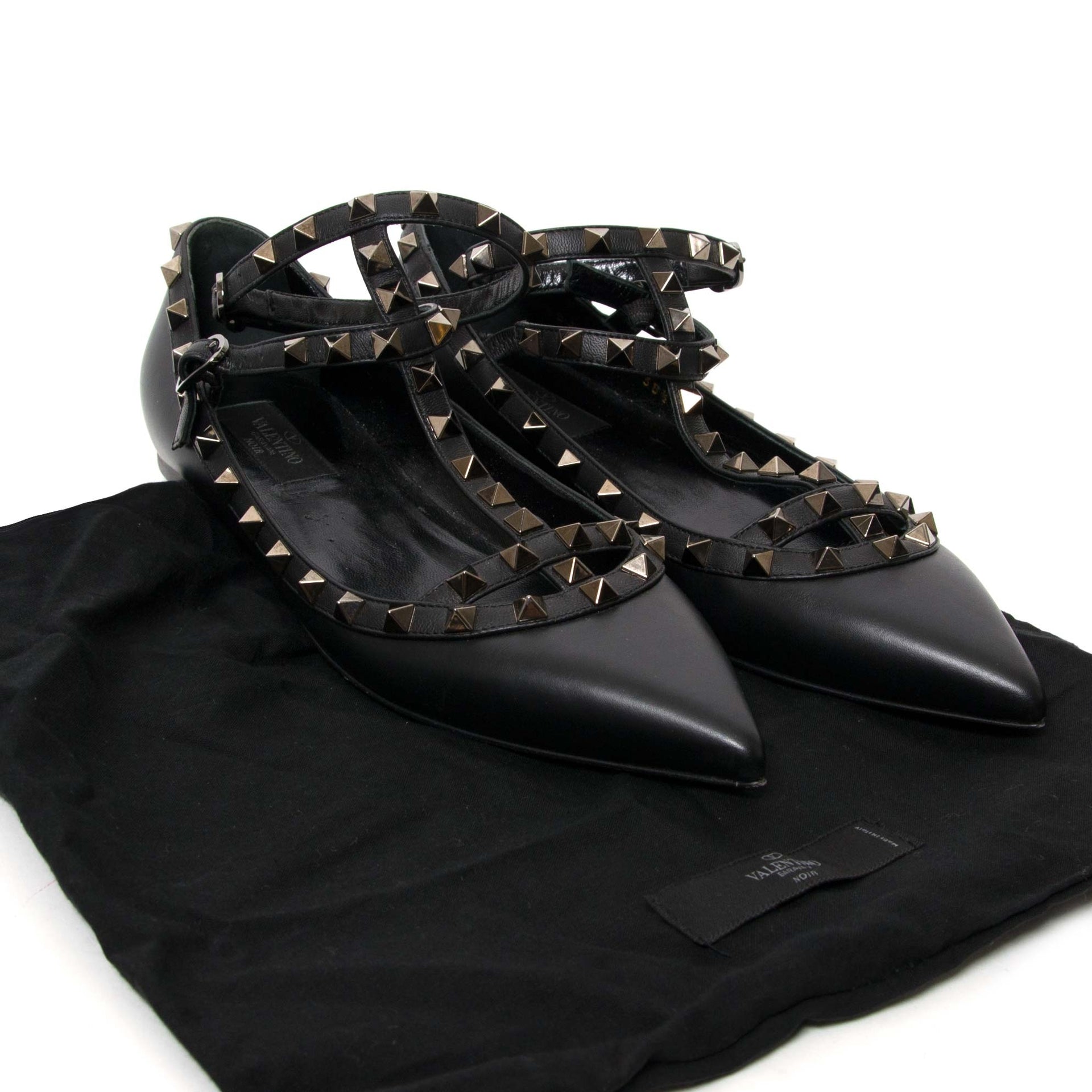 buy Valentino Black Leather Rockstud Flats - Size 38,5 at labellov and pay save online