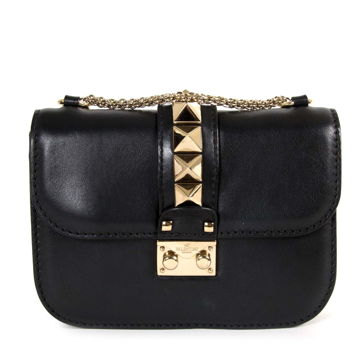 Valentino Small Lock Black Chain Bag for sale at Labellov secondhand luxury