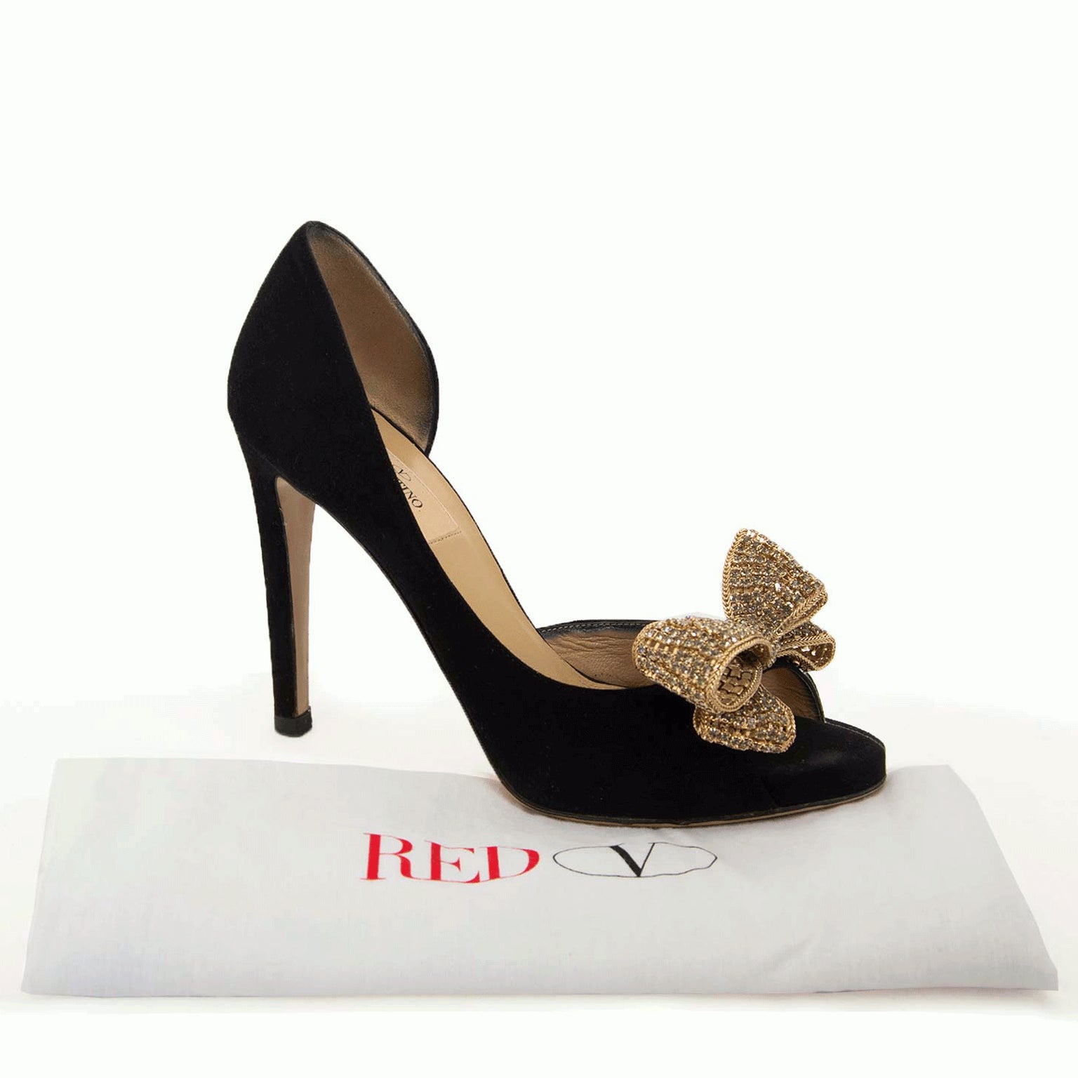 valentino suede jeweled bow d'orsay pumps now for sale at labellov vintage fashion webshop belgium