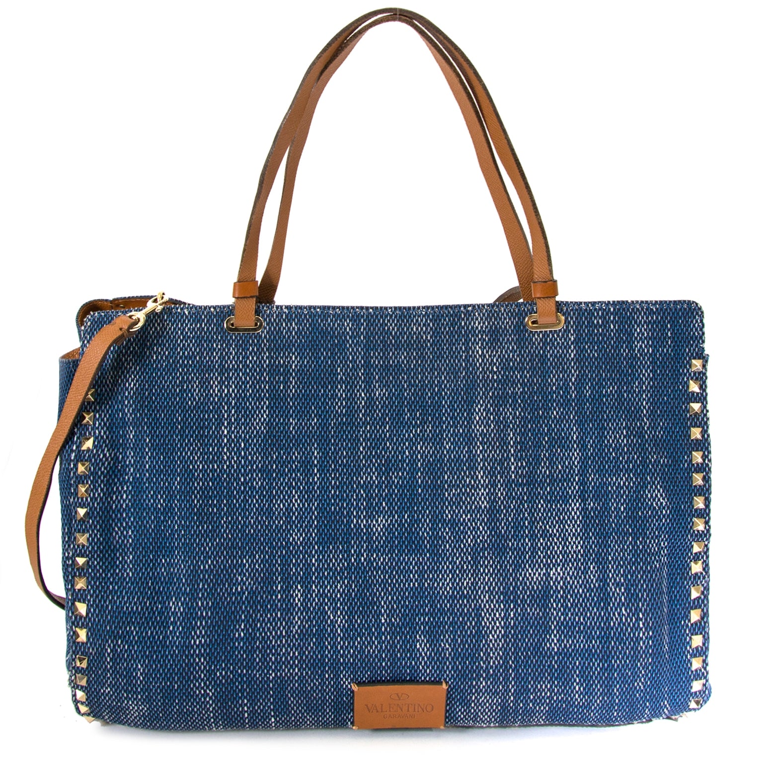 valentino blue denim rockstud tote now for sale at labellov vintage fashion webshop belgium