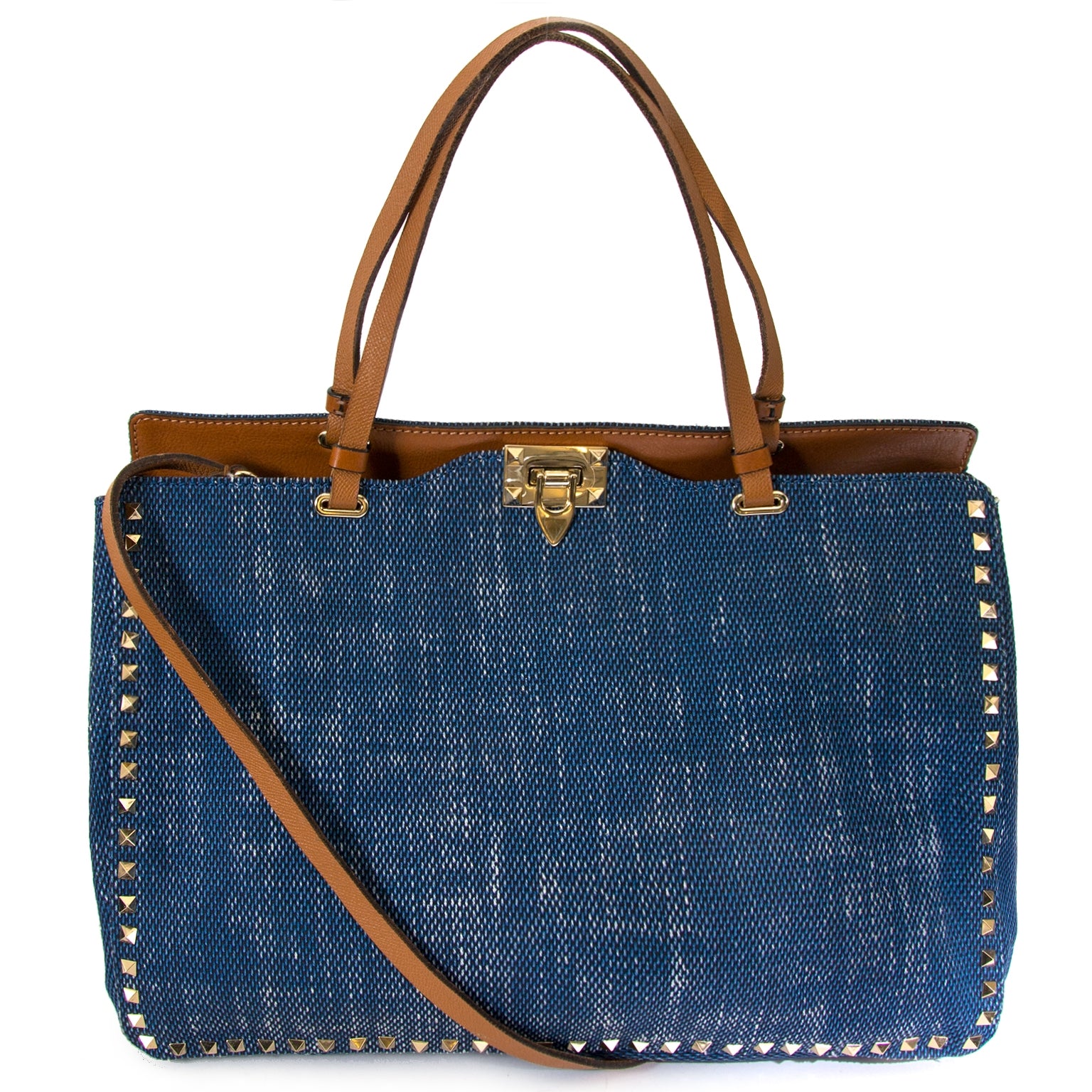 valentino blue denim rockstud tote now for sale at labellov vintage fashion webshop belgium