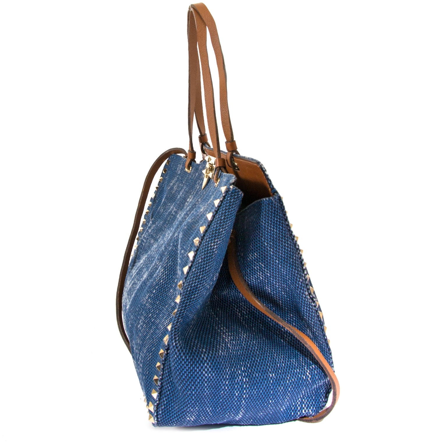 valentino blue denim rockstud tote now for sale at labellov vintage fashion webshop belgium