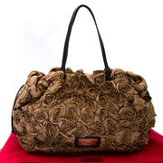 Valentino Taupe Leather Floral Rosette schoudertas in bruin leder bij labellov