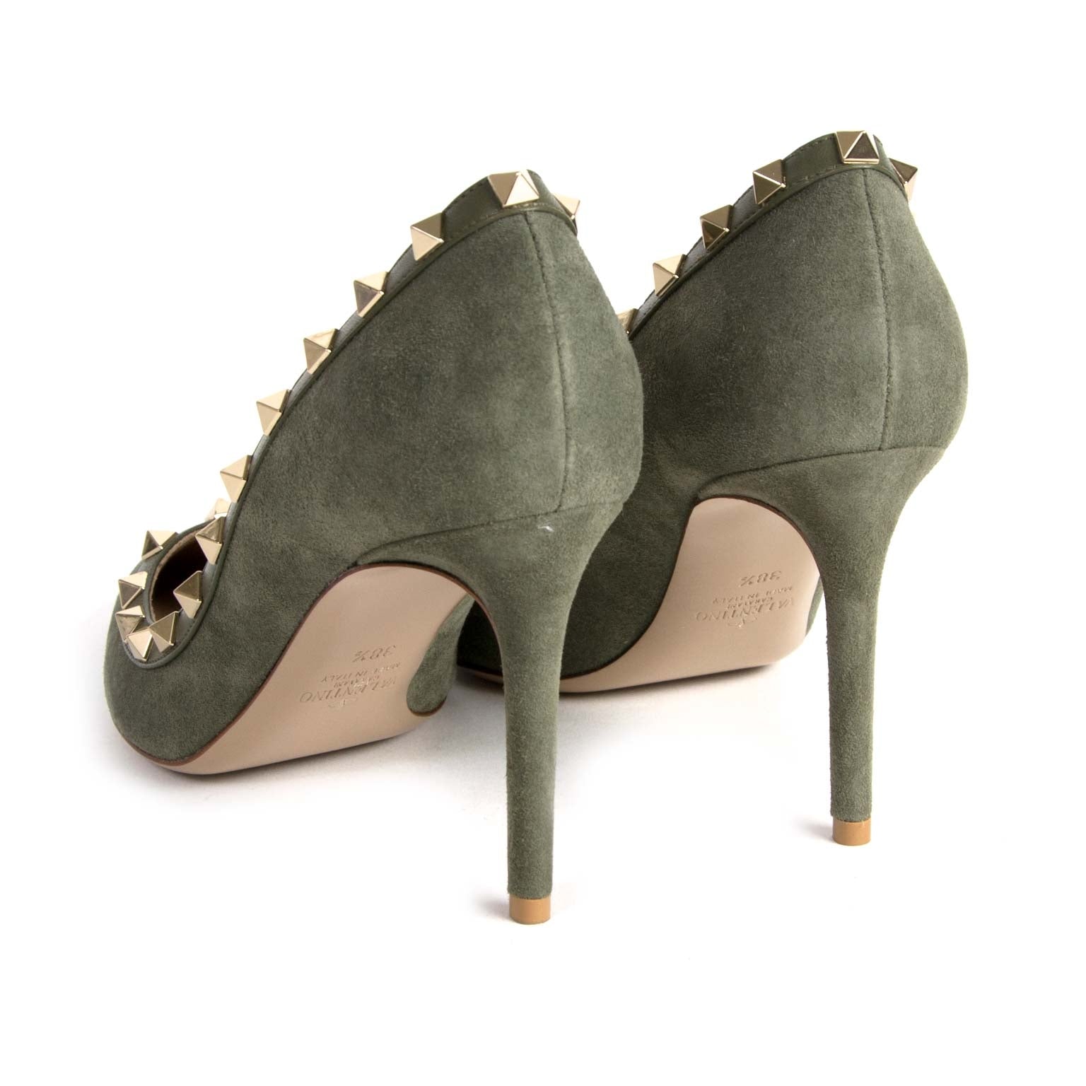 buy Valentino Khaki Suede Rockstud Pumps - Size 38,5 and pay save online at labellov.com