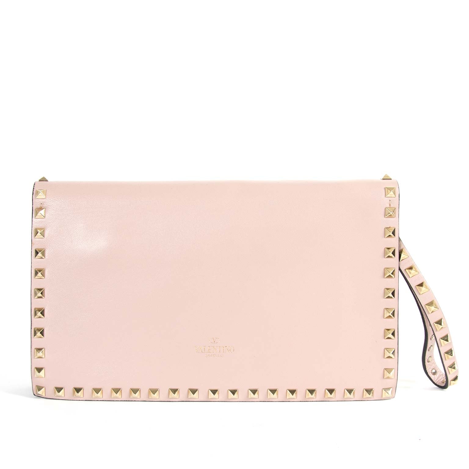 Valentino Pink Rockstud Clutch now for sale at labellov vintage fashion webshop belgium