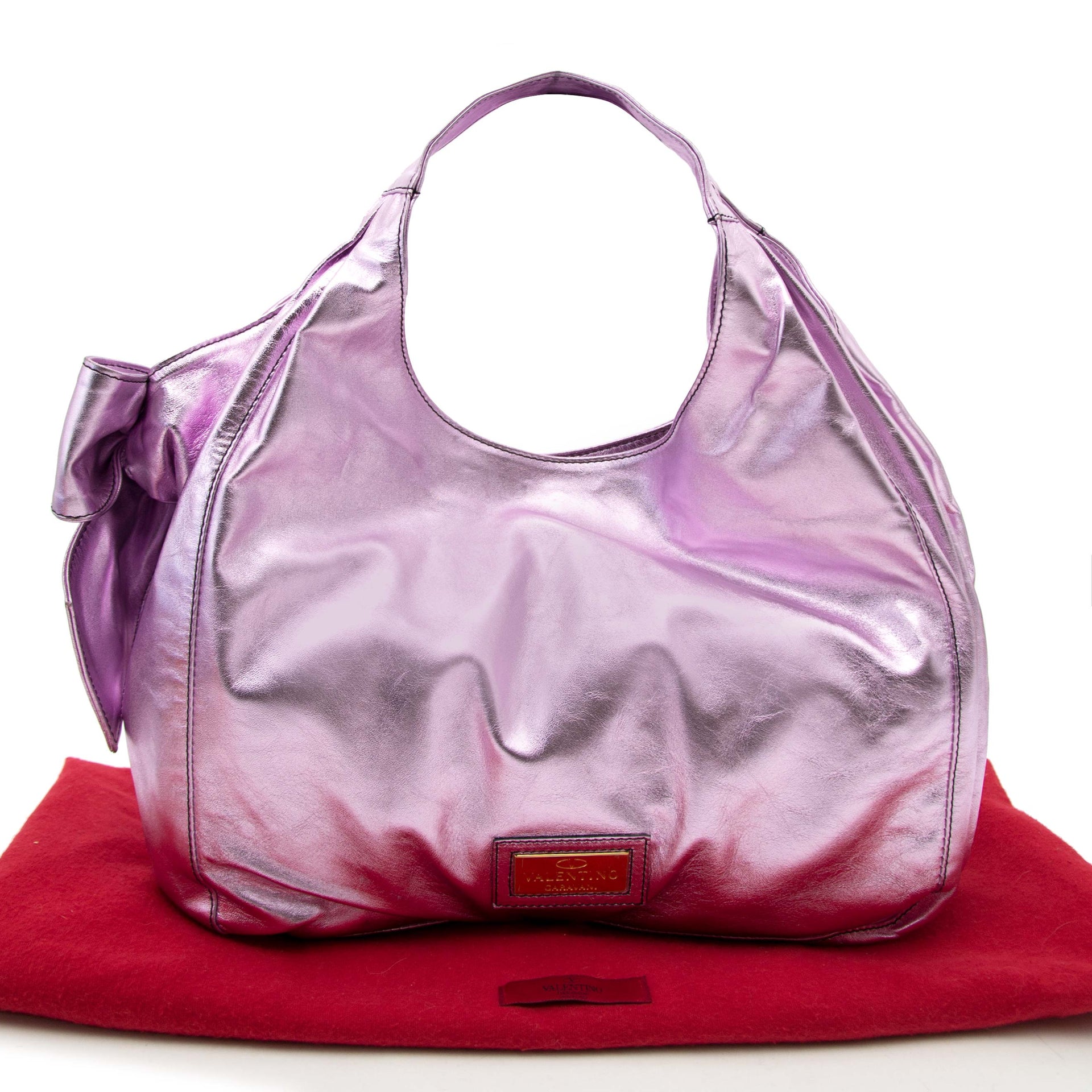 Bent u op zoek naar een authentieke Valentino Metallic Pink Nuage Bow Tote?