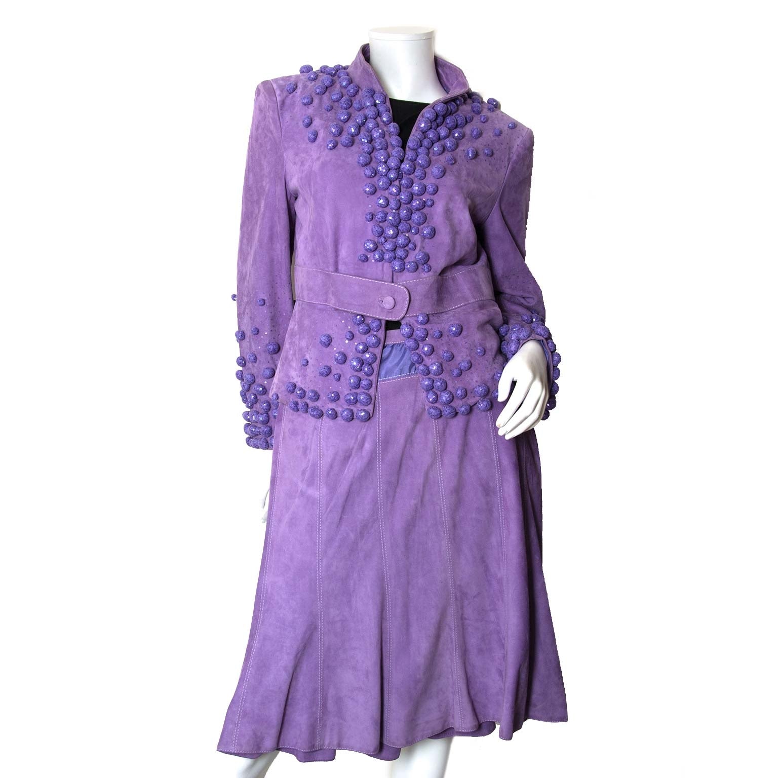 valentino purple suede skirt and blazer set now for sale at labellov vintage fashion webshop belgium