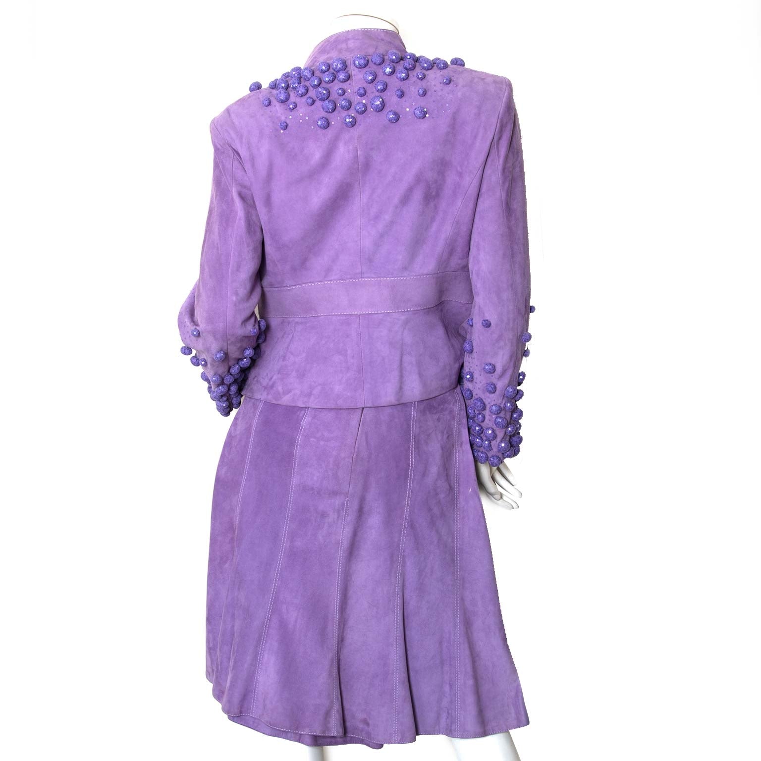 valentino purple suede skirt and blazer set now for sale at labellov vintage fashion webshop belgium